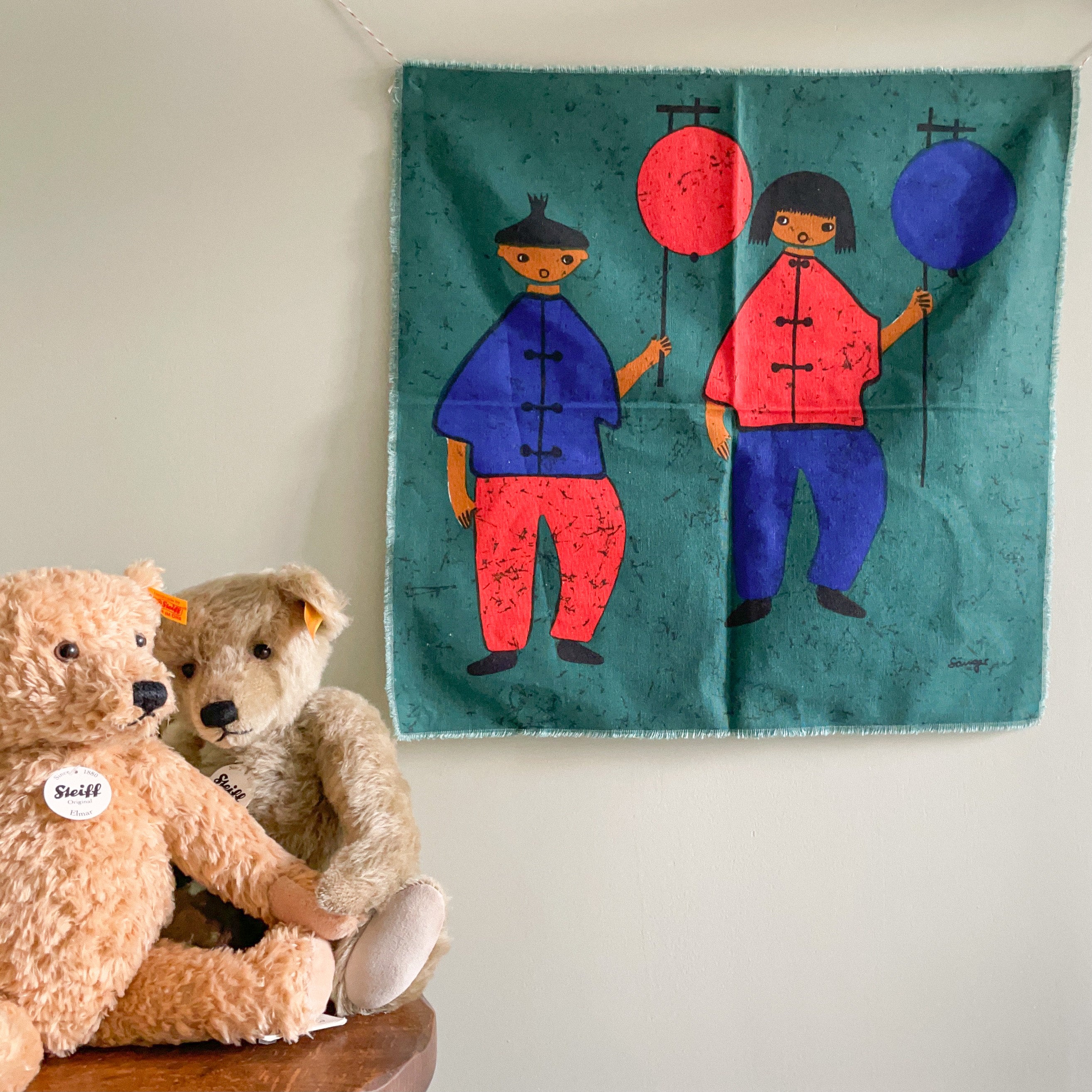 Vintage 1950s hand-screenprinted wall hanging or wall panel - Moppet
