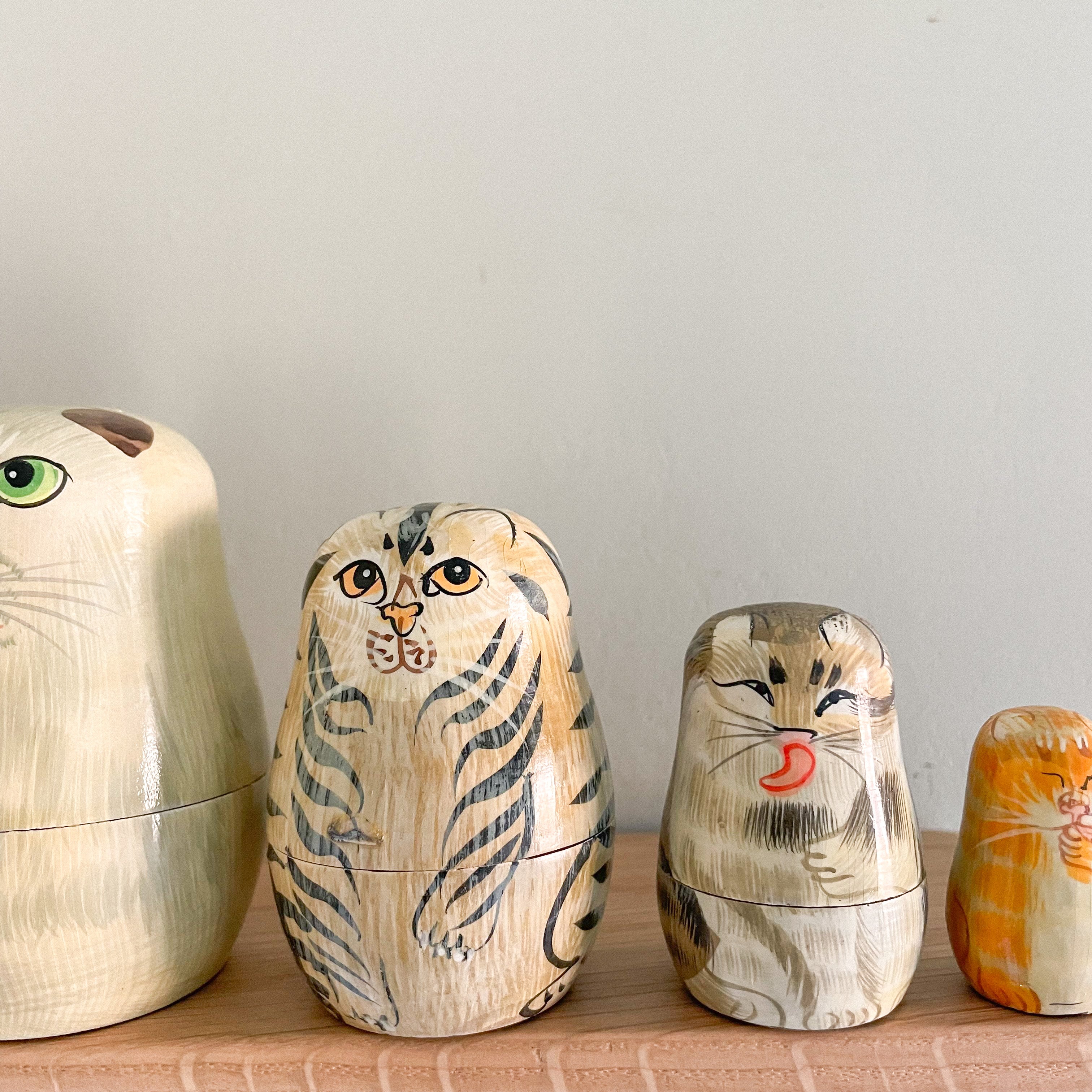Vintage wooden nesting cat ‘Russian’ dolls - Moppet