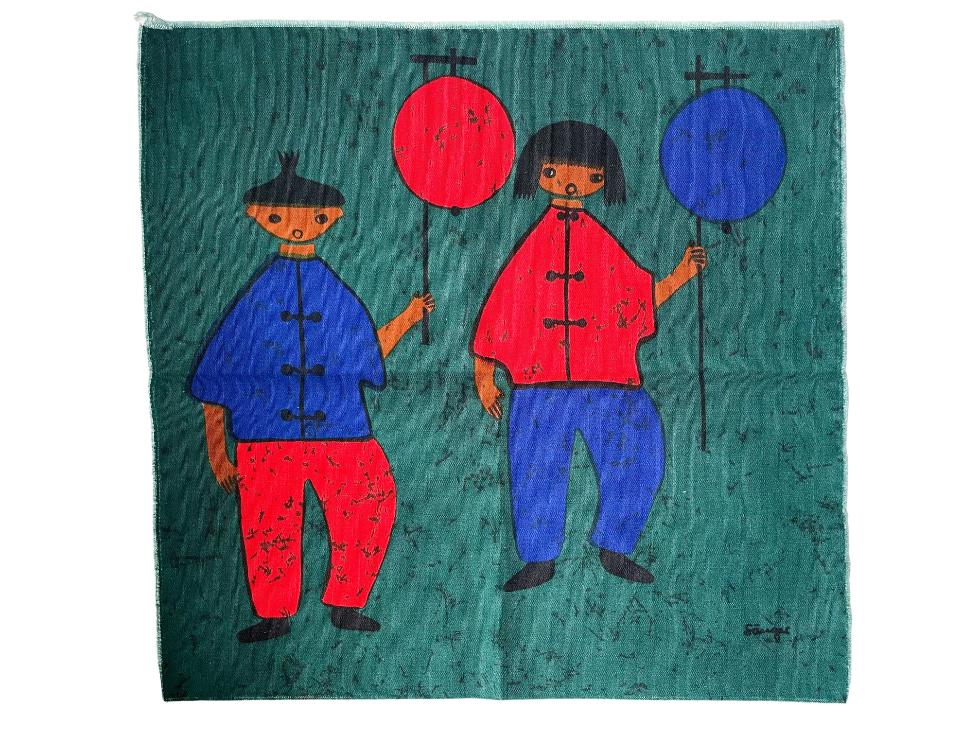 Vintage 1950s hand-screenprinted wall hanging or wall panel - Moppet