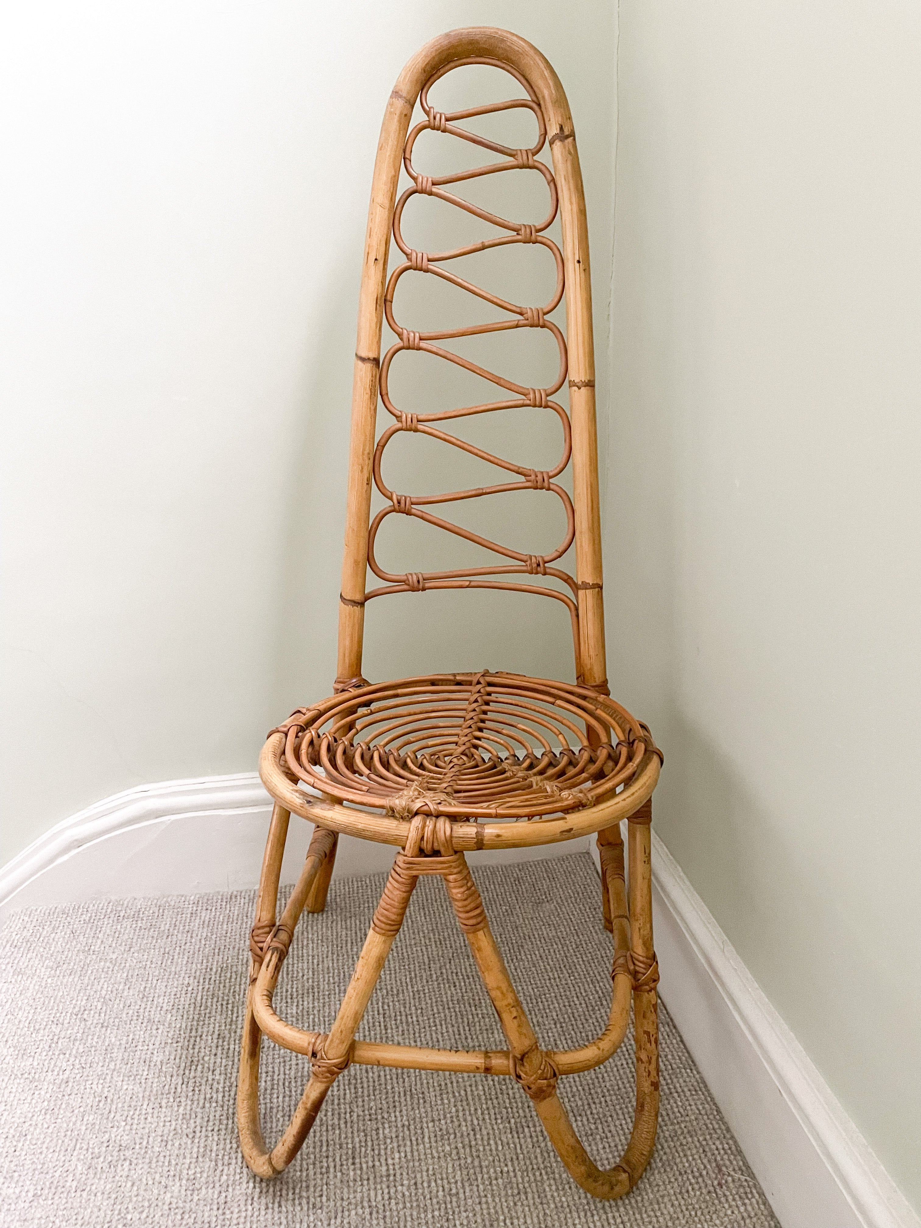 Vintage 1950s midcentury bamboo cane throne chair with high back, possibly by Dirk Van Sliedrecht for Rohe Noordwolde - Moppet