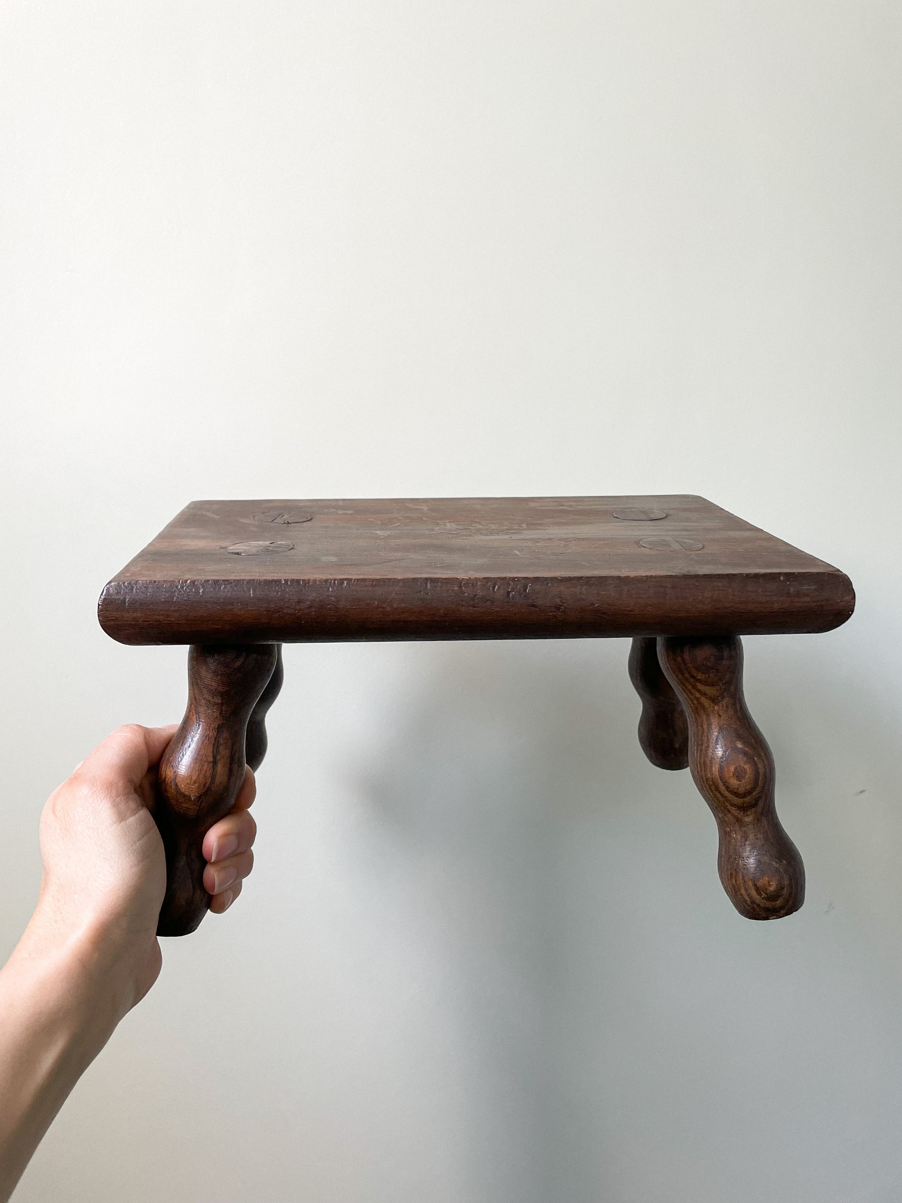 Vintage French oak bobbin stool with four legs - Moppet