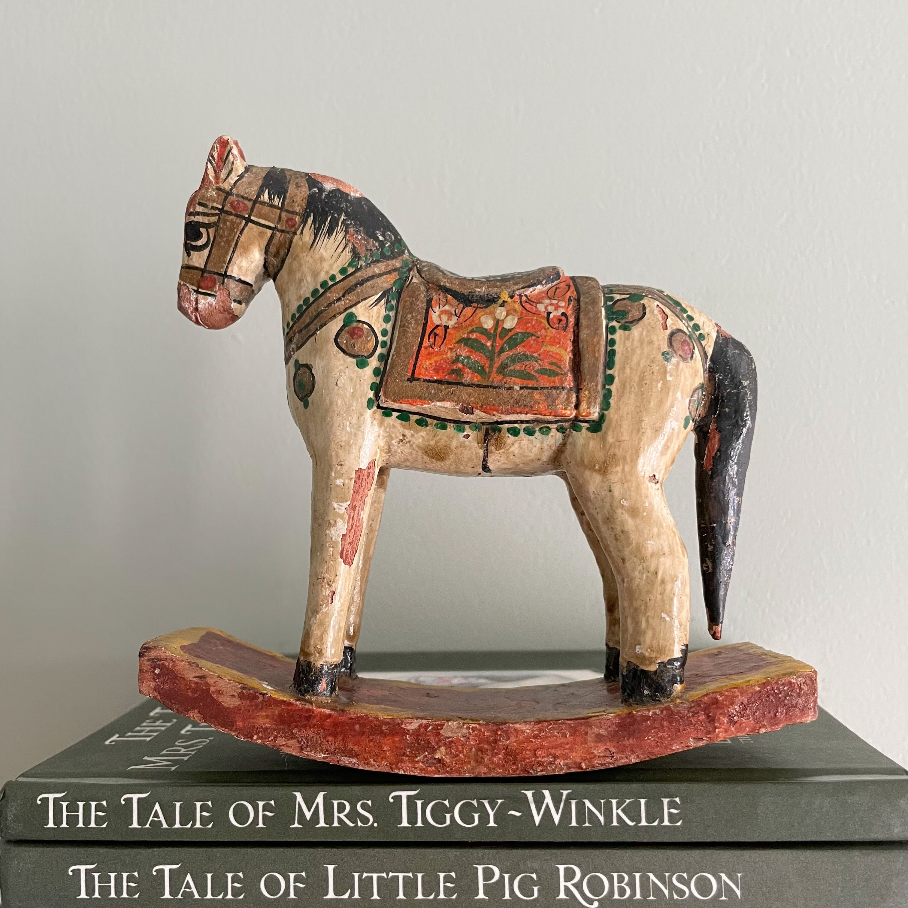 Vintage wooden folk art hand-painted rocking horse - Moppet