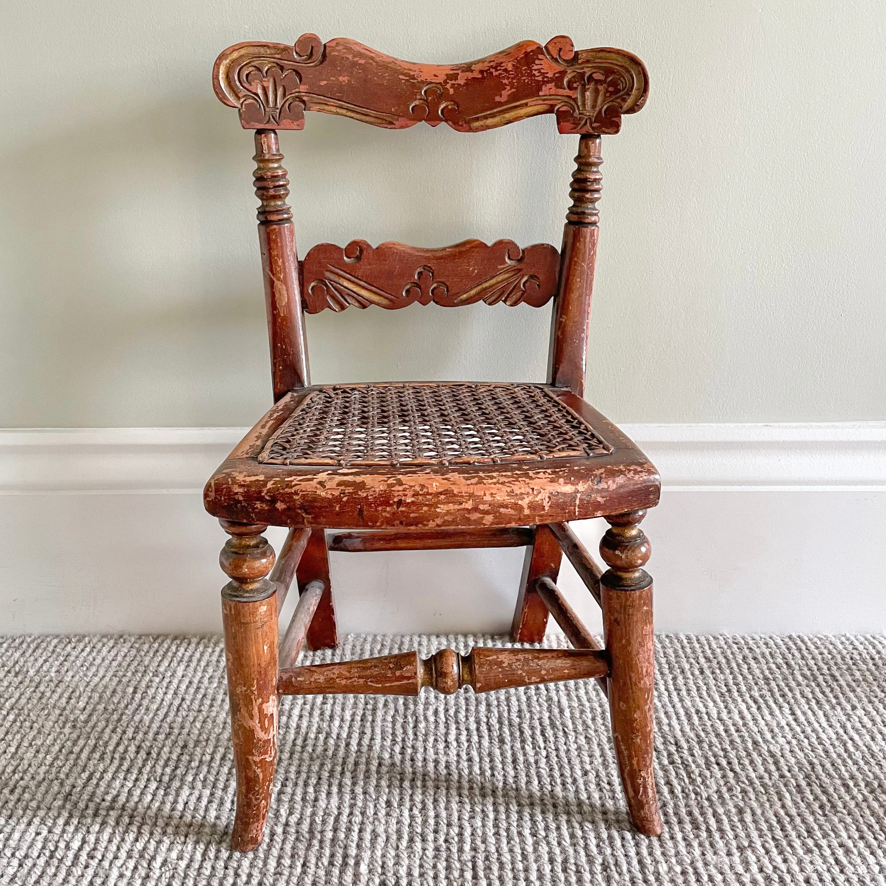 Vintage wooden doll’s chair with cane seat - Moppet