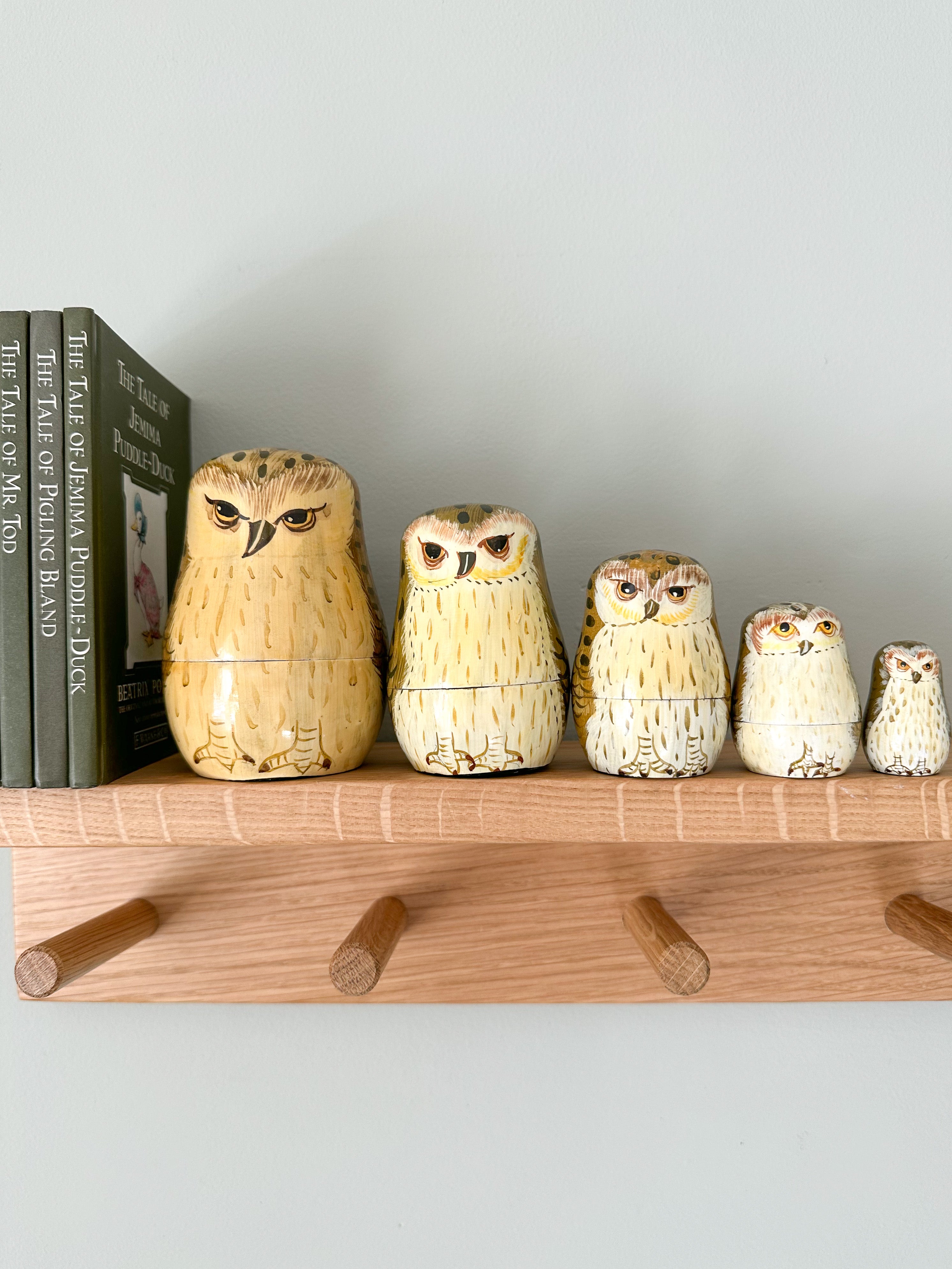 Vintage wooden nesting owl Russian Matryoshka dolls - Moppet