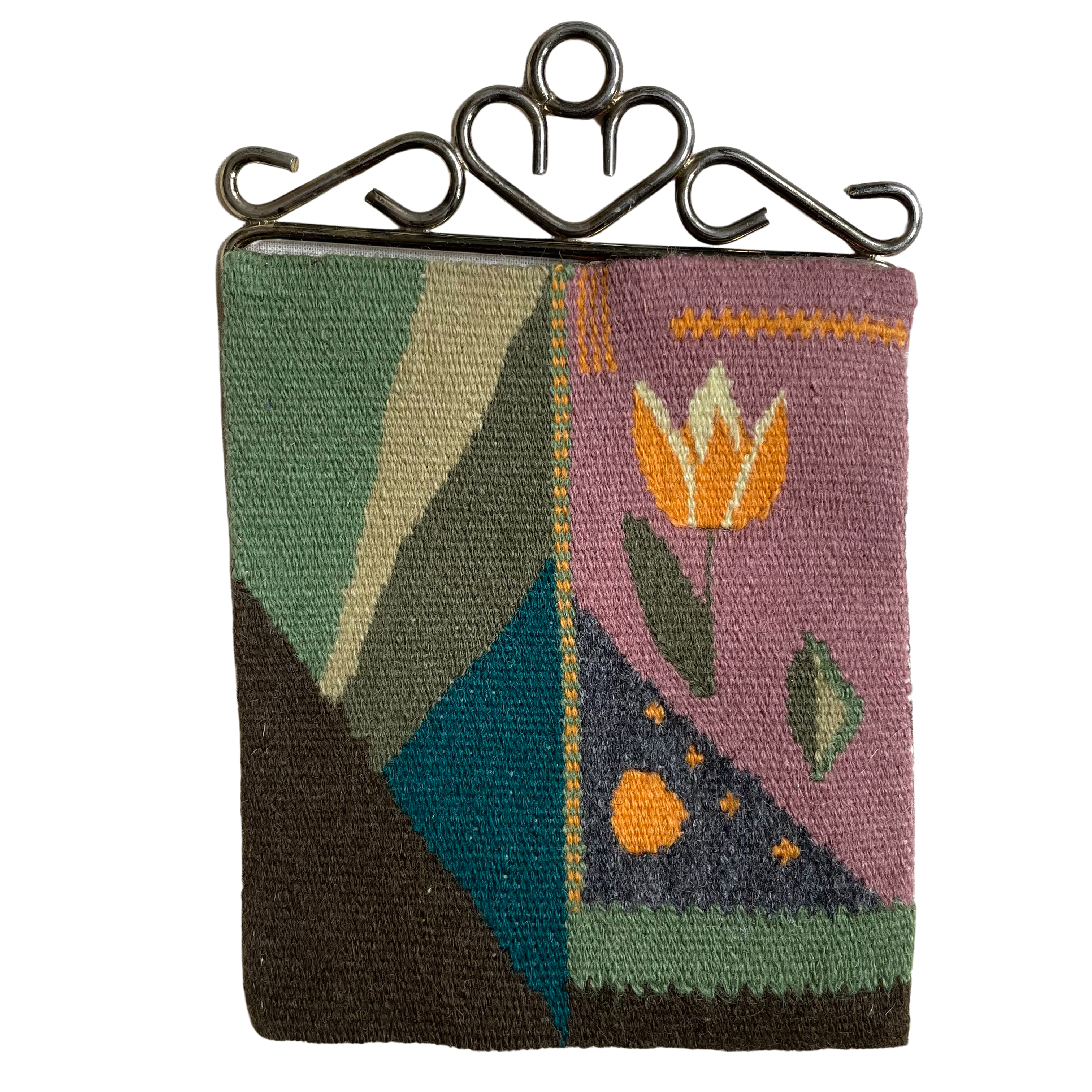 Vintage mid-century Swedish wall-hanging tapestry of tulip design, hand woven Flemish weave twist stitch - Moppet