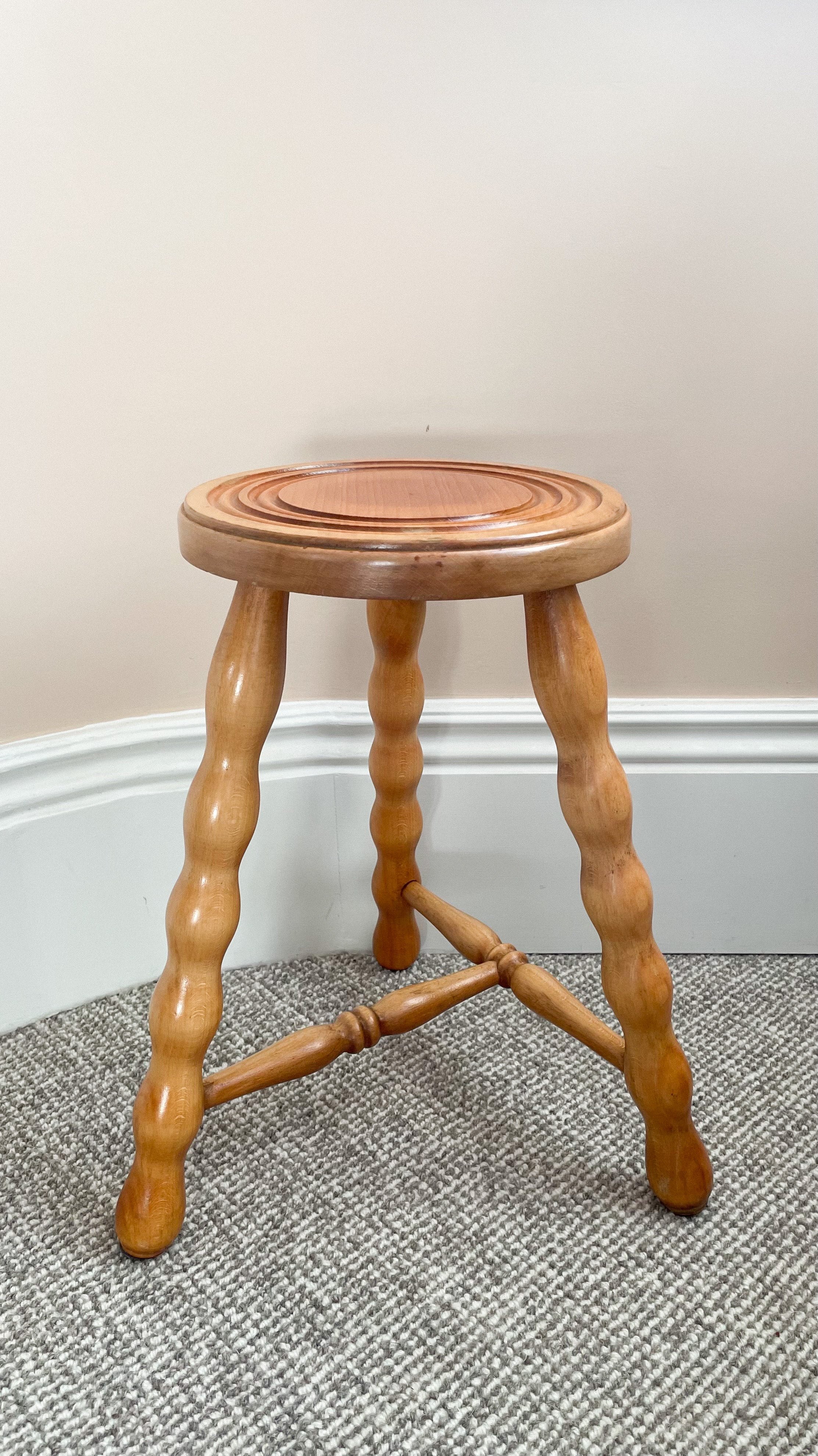 Vintage French oak bobbin stool - Moppet