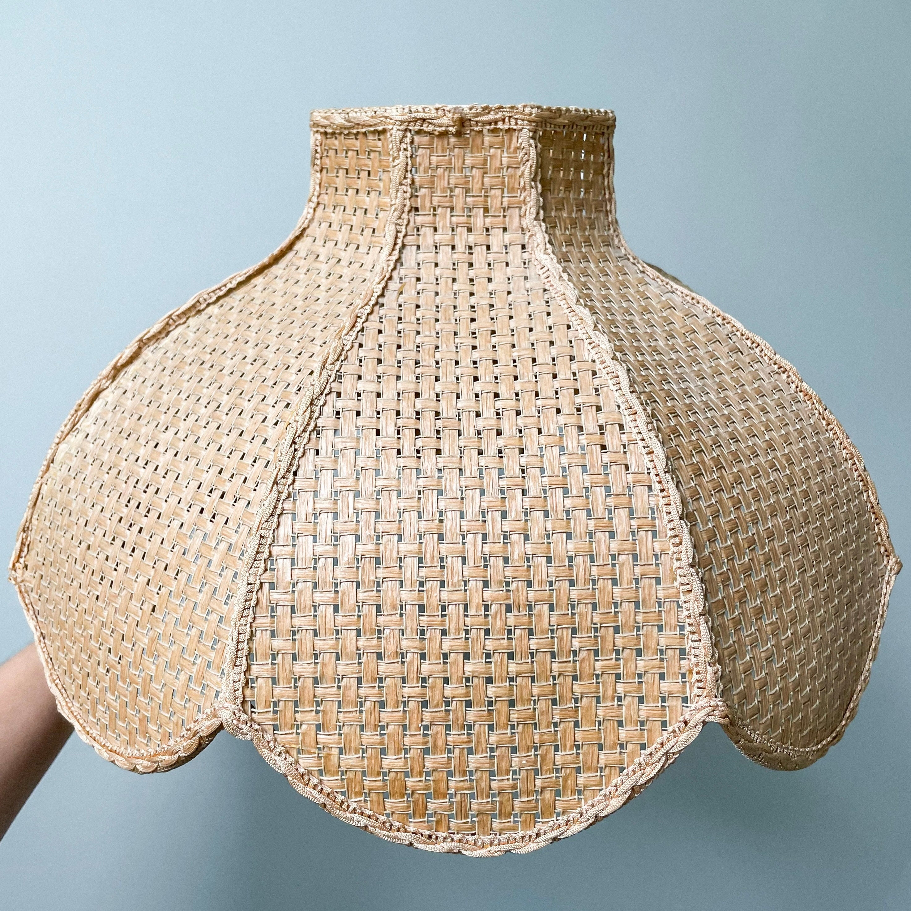 Vintage woven rattan wicker ceiling shade in petal/tulip/flower shape - Moppet