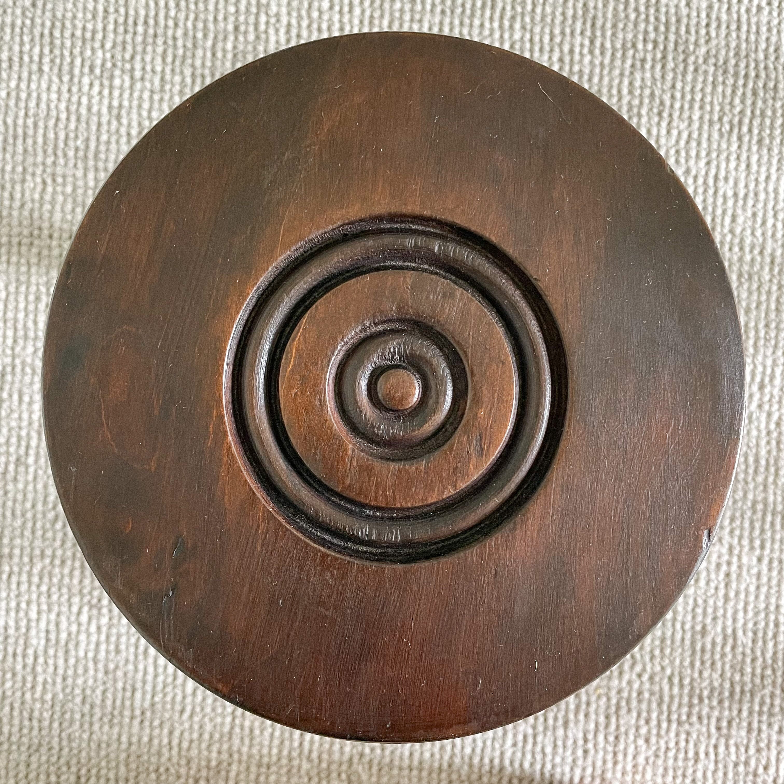 Vintage French oak bobbin bullseye stool - Moppet