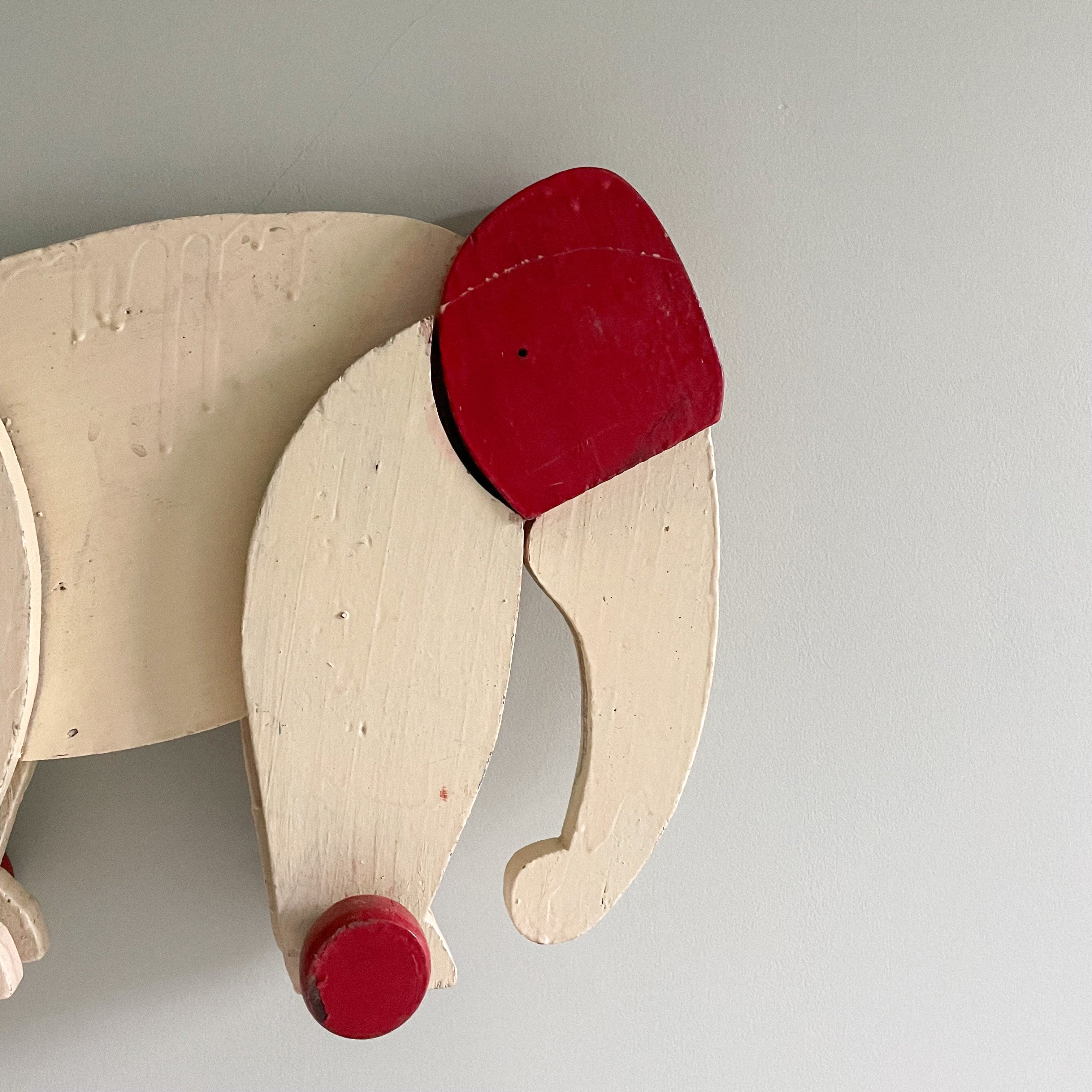 Vintage 1930s French wooden handmade pull-along elephant - Moppet