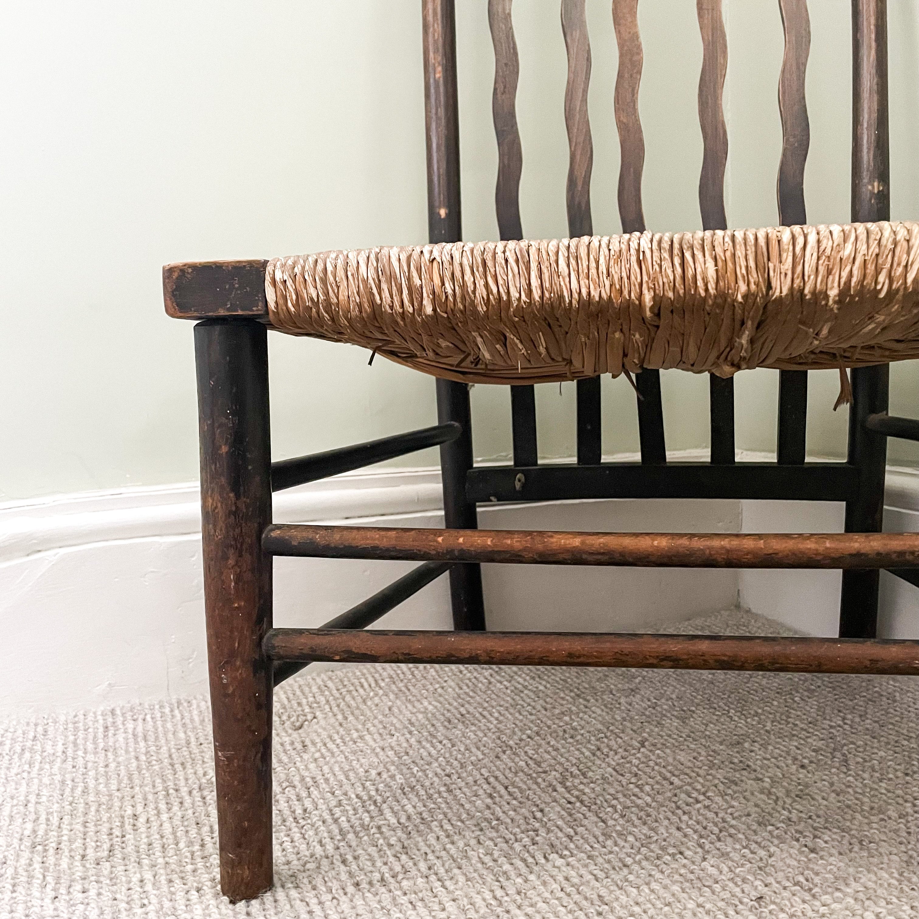 Antique Victorian Morris & Co Liberty London Arts & Crafts Lathback chair with wavy back struts, circa 1890–1920 - Moppet