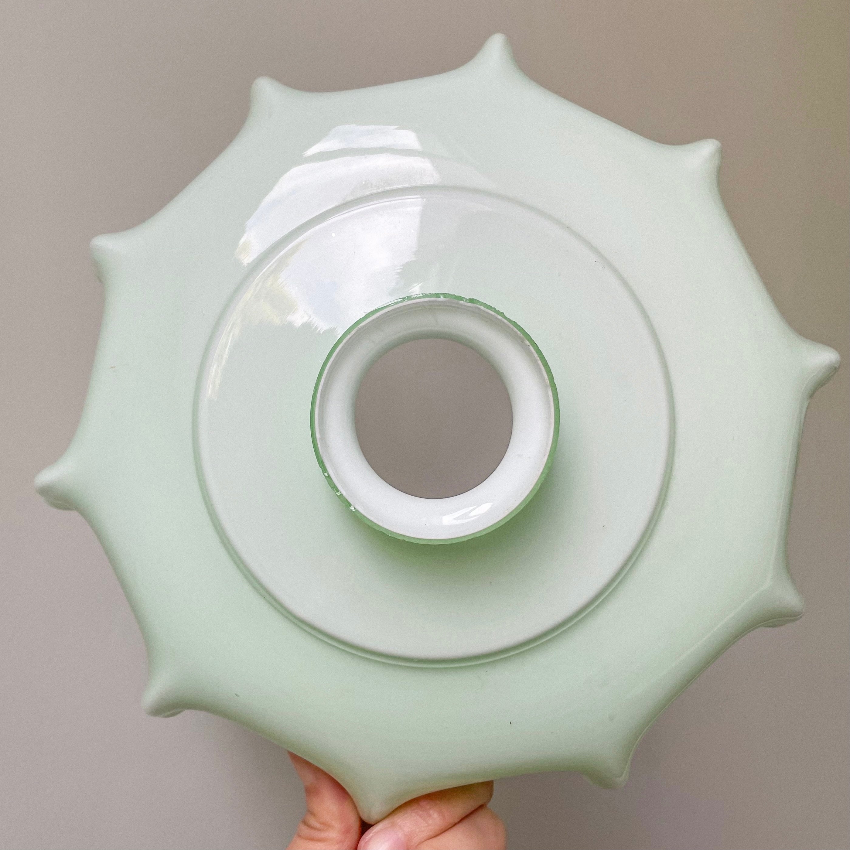 Vintage French rare Art Deco 1920s ceiling shade in a ‘handkerchief’ style with a frilly wavy edge | pale green - Moppet