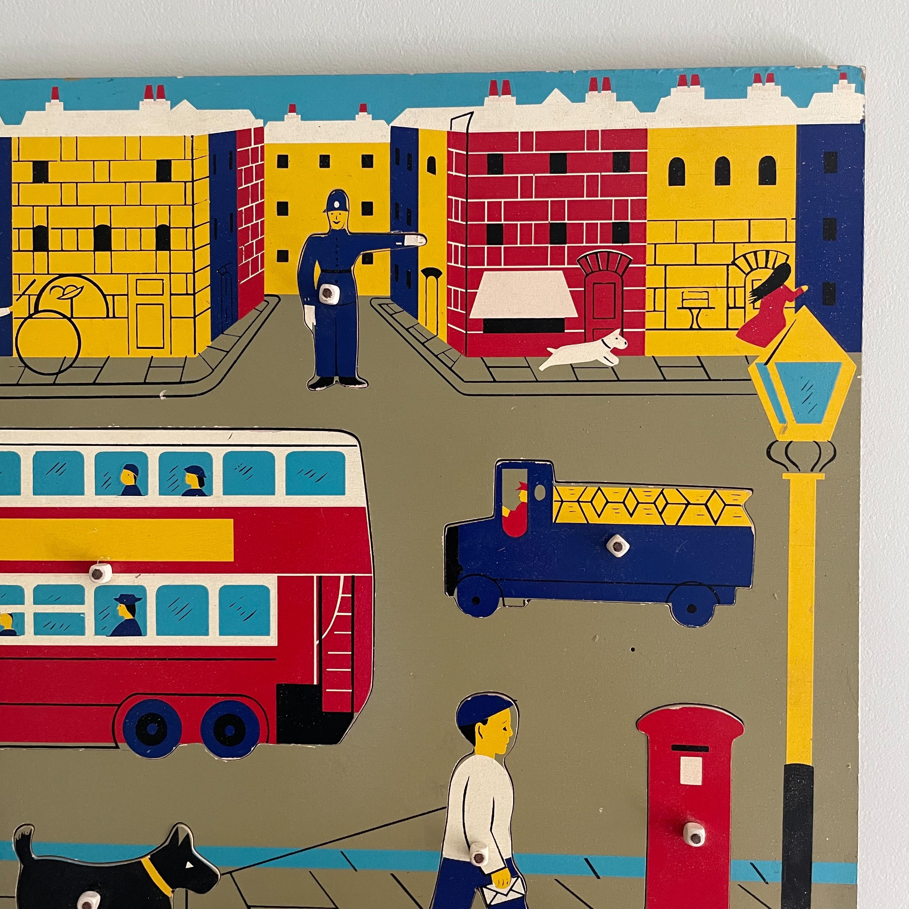 Vintage 1950s wooden bus and transport puzzle, by British toy makers Abbatt - Moppet