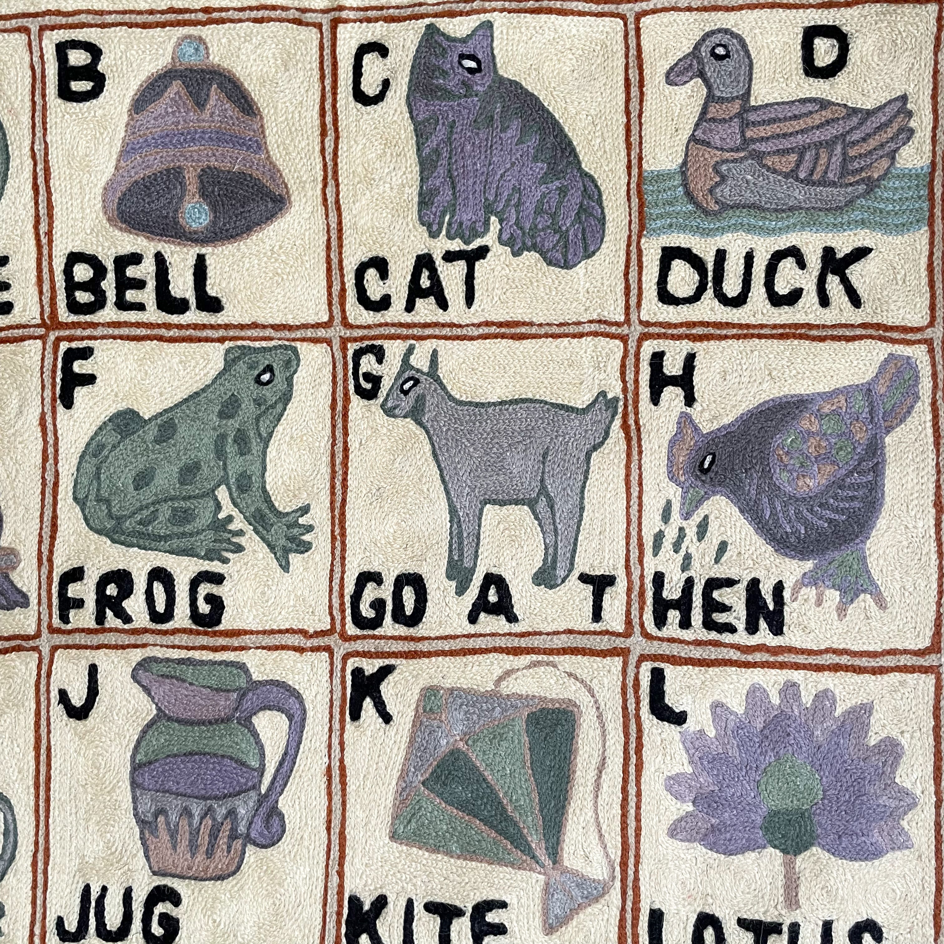 Handmade alphabet ABC crewel wall hanging tapestry | Jhelum - Moppet