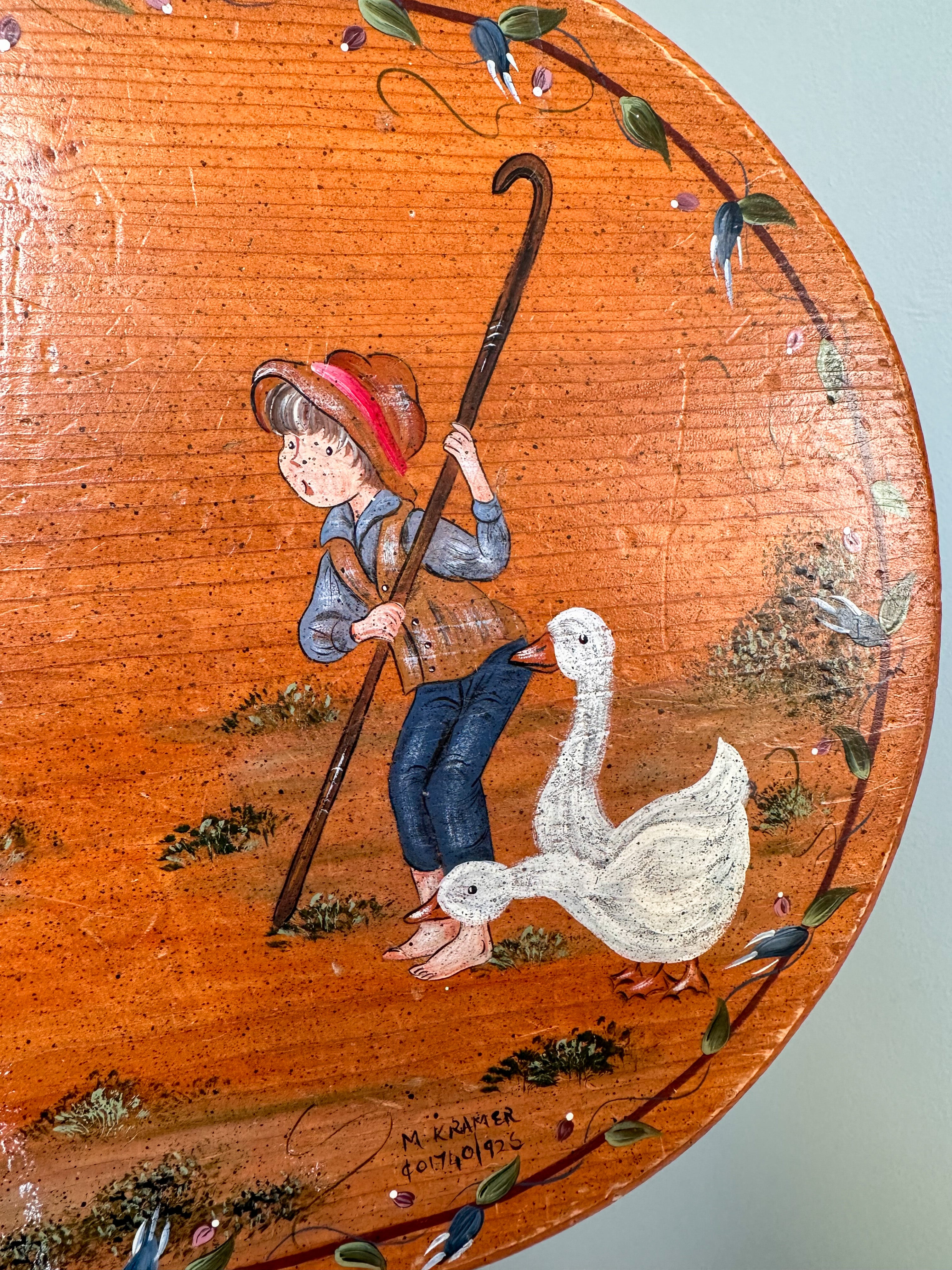 Vintage Dutch wooden hand-painted fairytale stool, signed and numbered by artist M. Kramer - Moppet