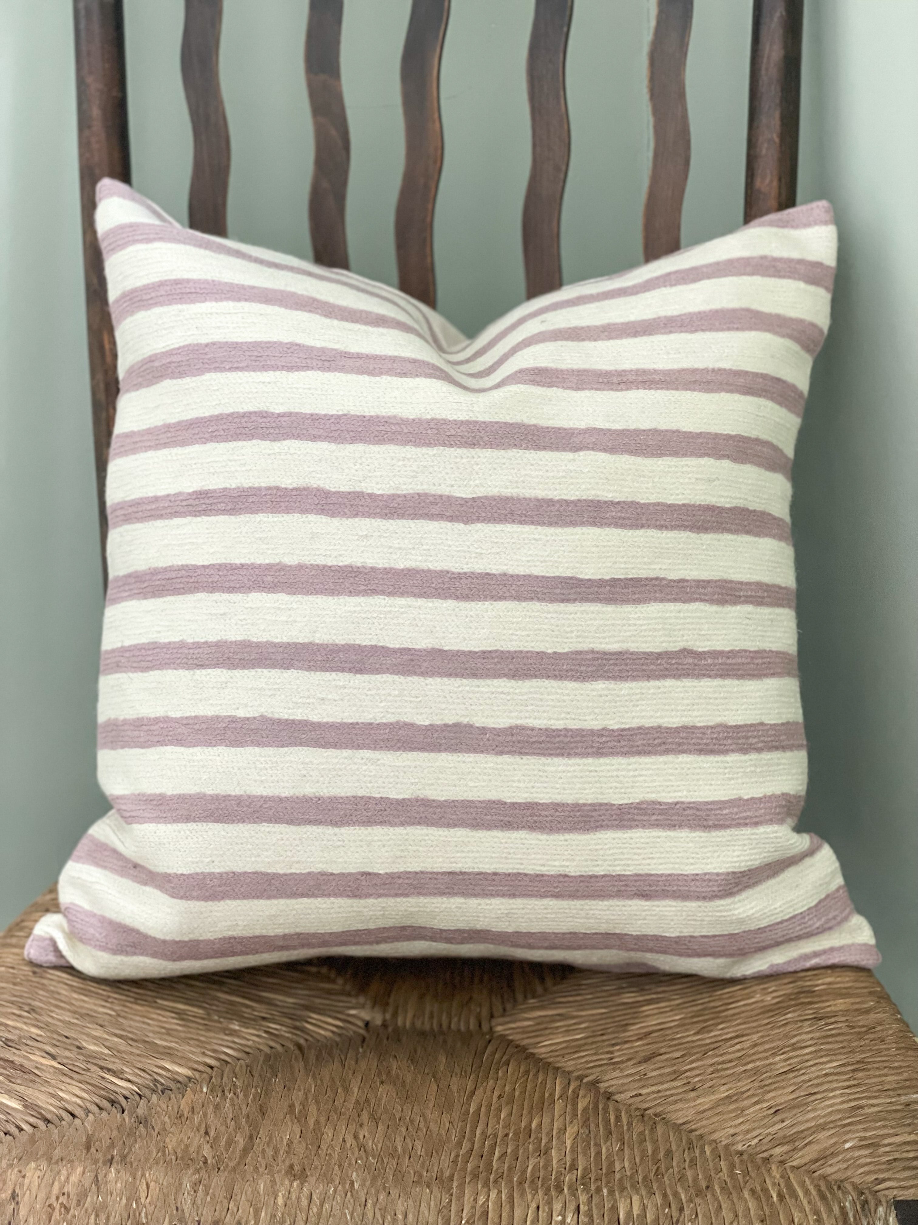 *NEW* Handmade crewel embroidered cushion cover | lilac stripe - Moppet