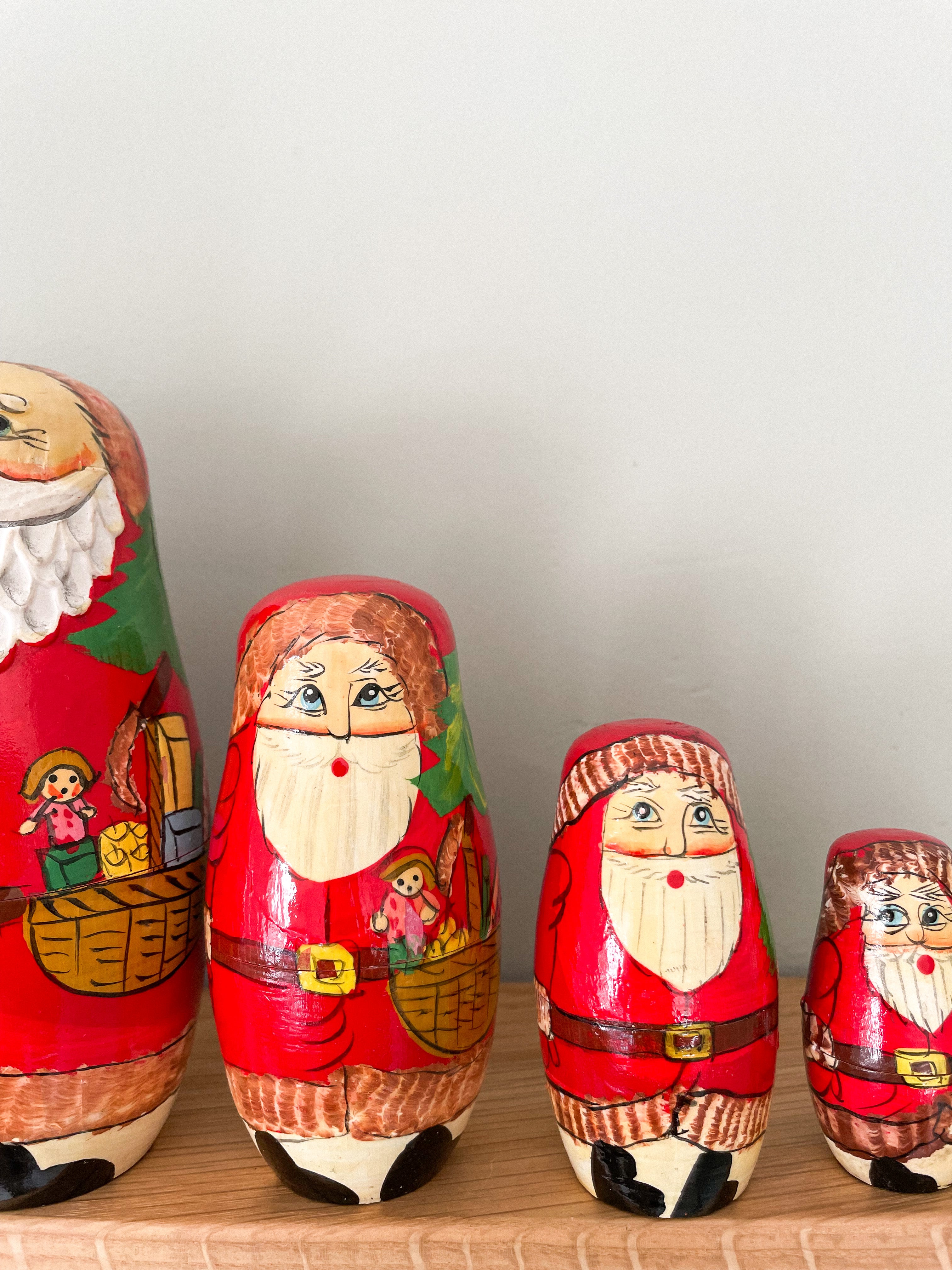 Vintage wooden Father Christmas Santa nesting Russian Matryoshka dolls - Moppet