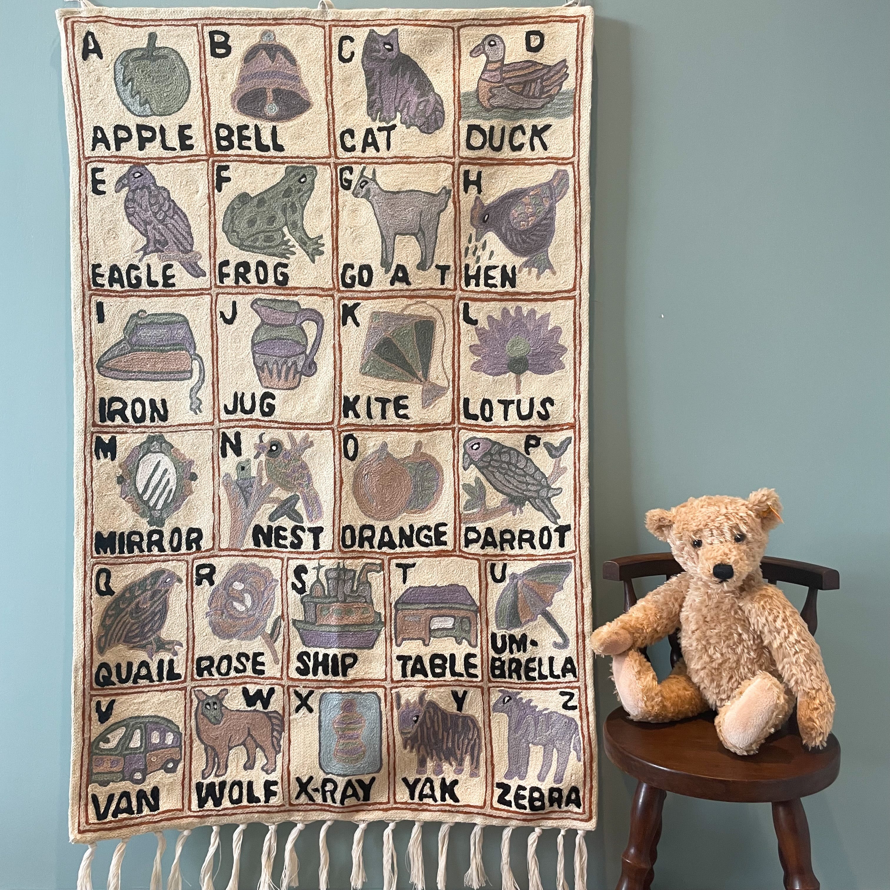 Handmade alphabet ABC crewel wall hanging tapestry | Jhelum - Moppet