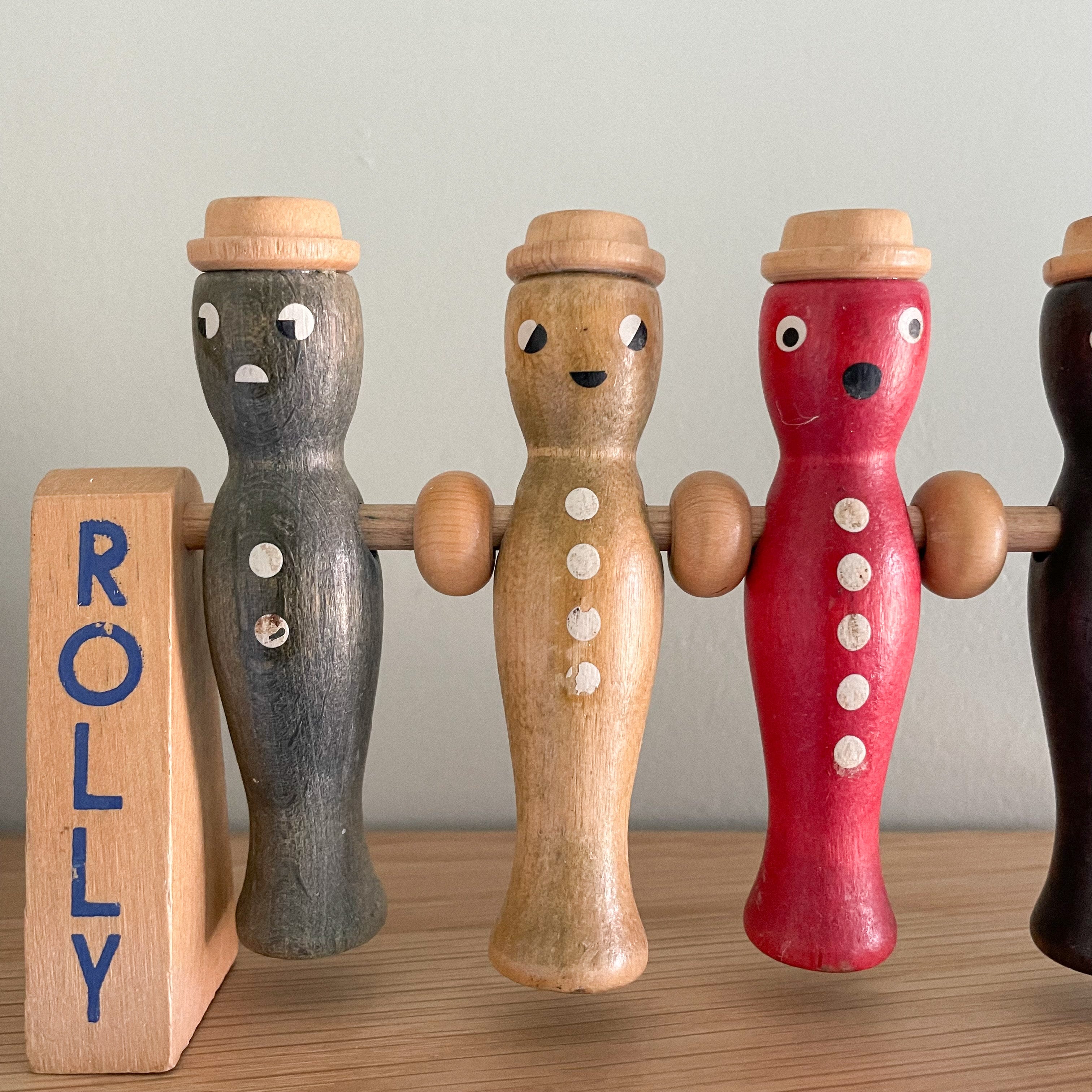 Vintage German wooden Rolly Boys swinging skittles toy, made in the GDR - Moppet