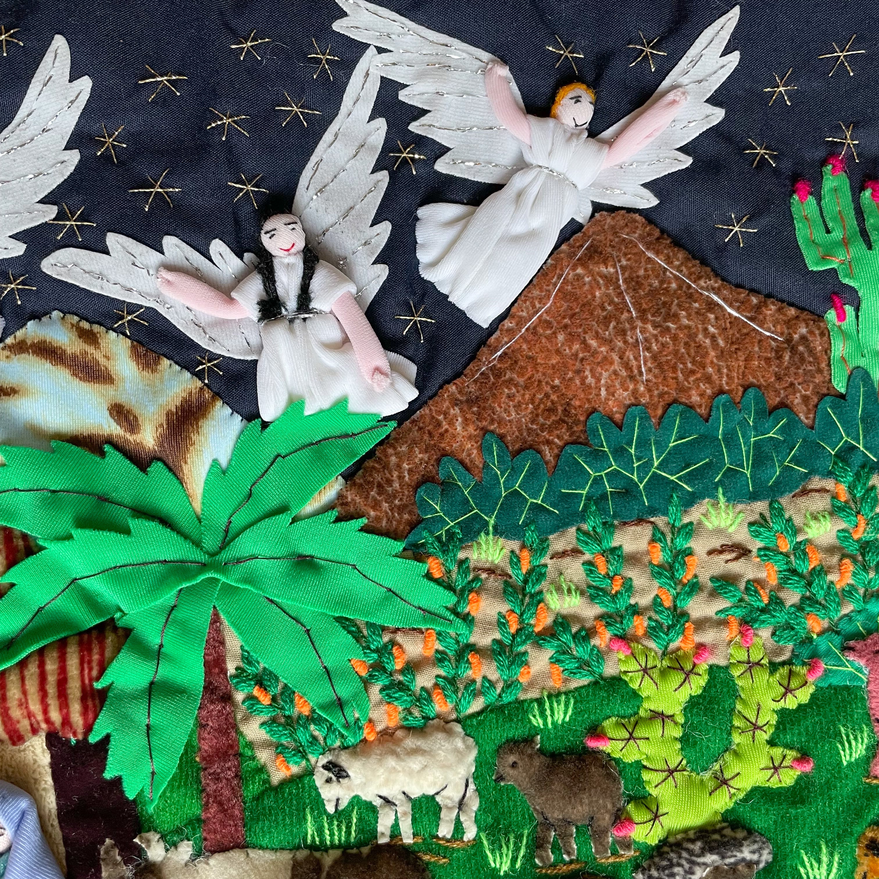 Vintage Peruvian appliqué Christmas nativity wall hanging - Moppet