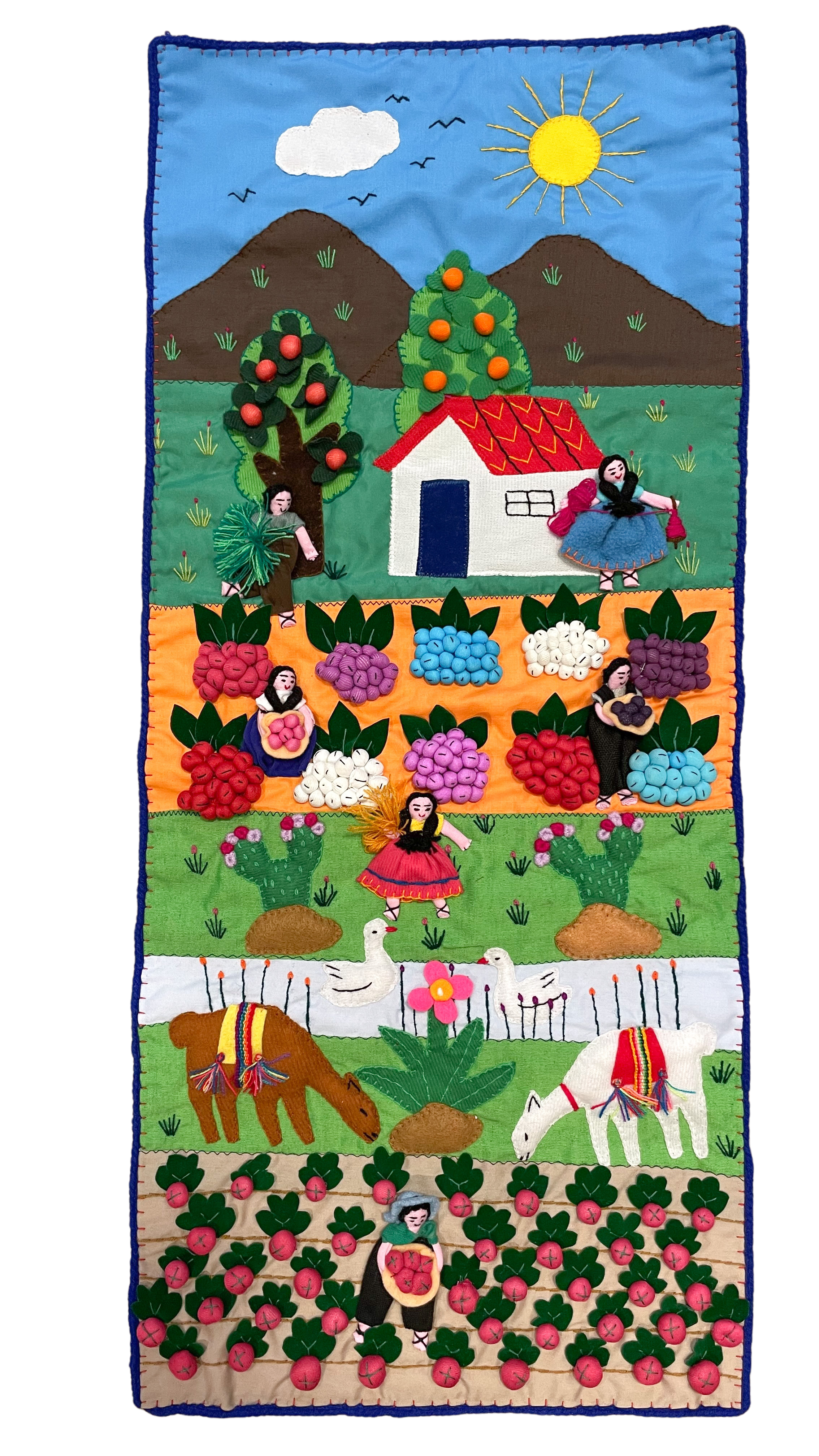 Handmade Peruvian quilted wall hanging arpillera tapestry | harvest - Moppet