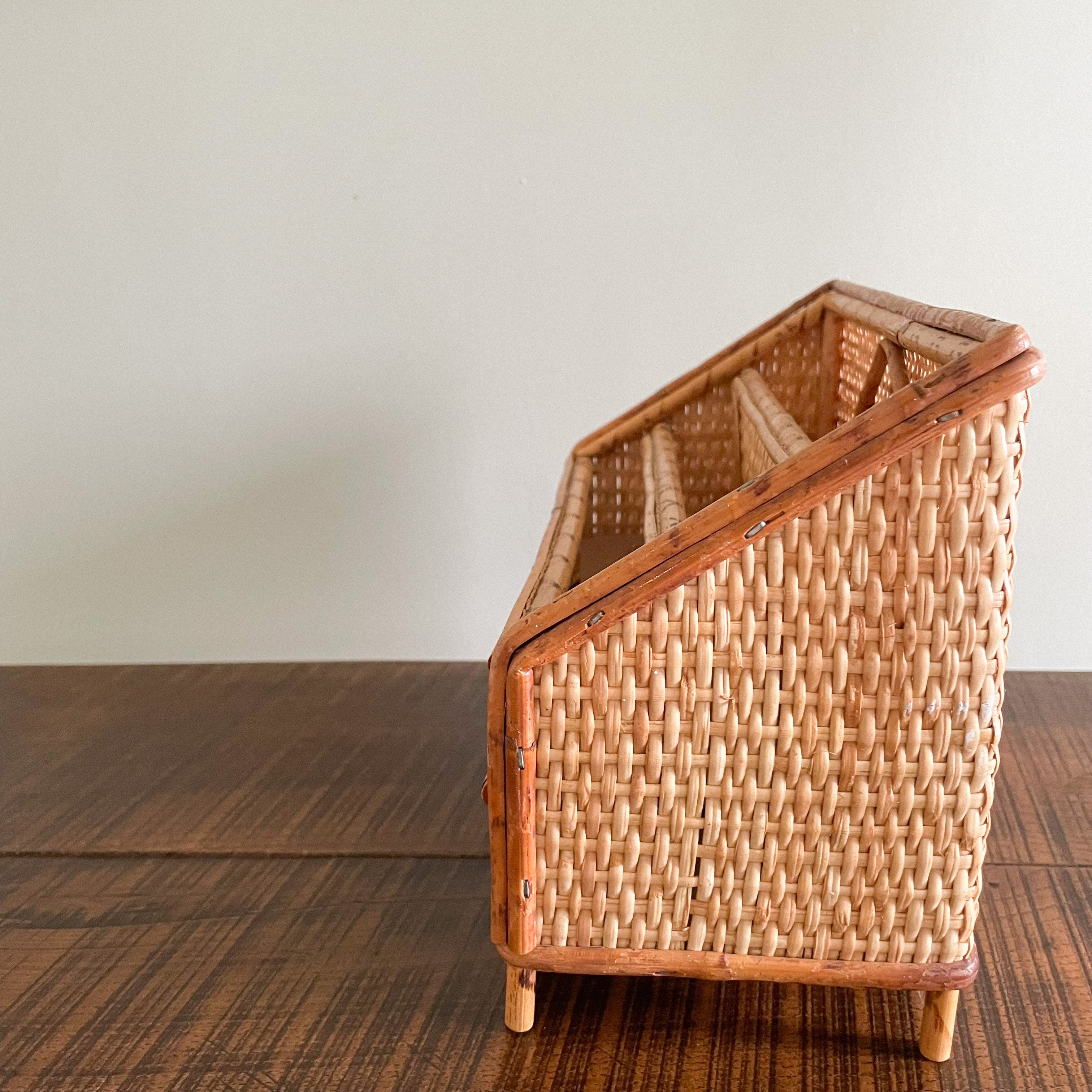 Vintage cane rattan bamboo letter rack desk tidy - Moppet