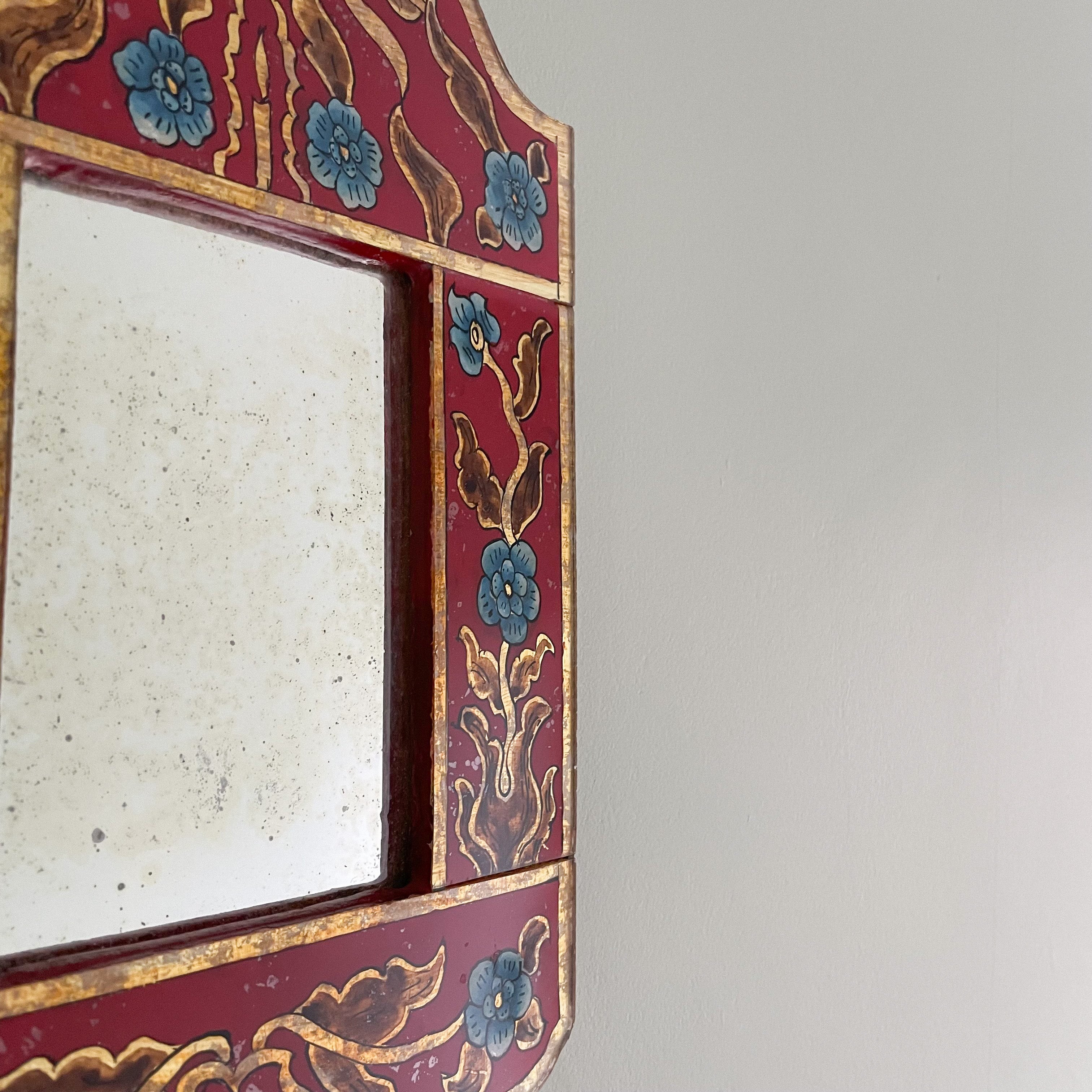 Vintage hand-painted floral Persian mirror - Moppet