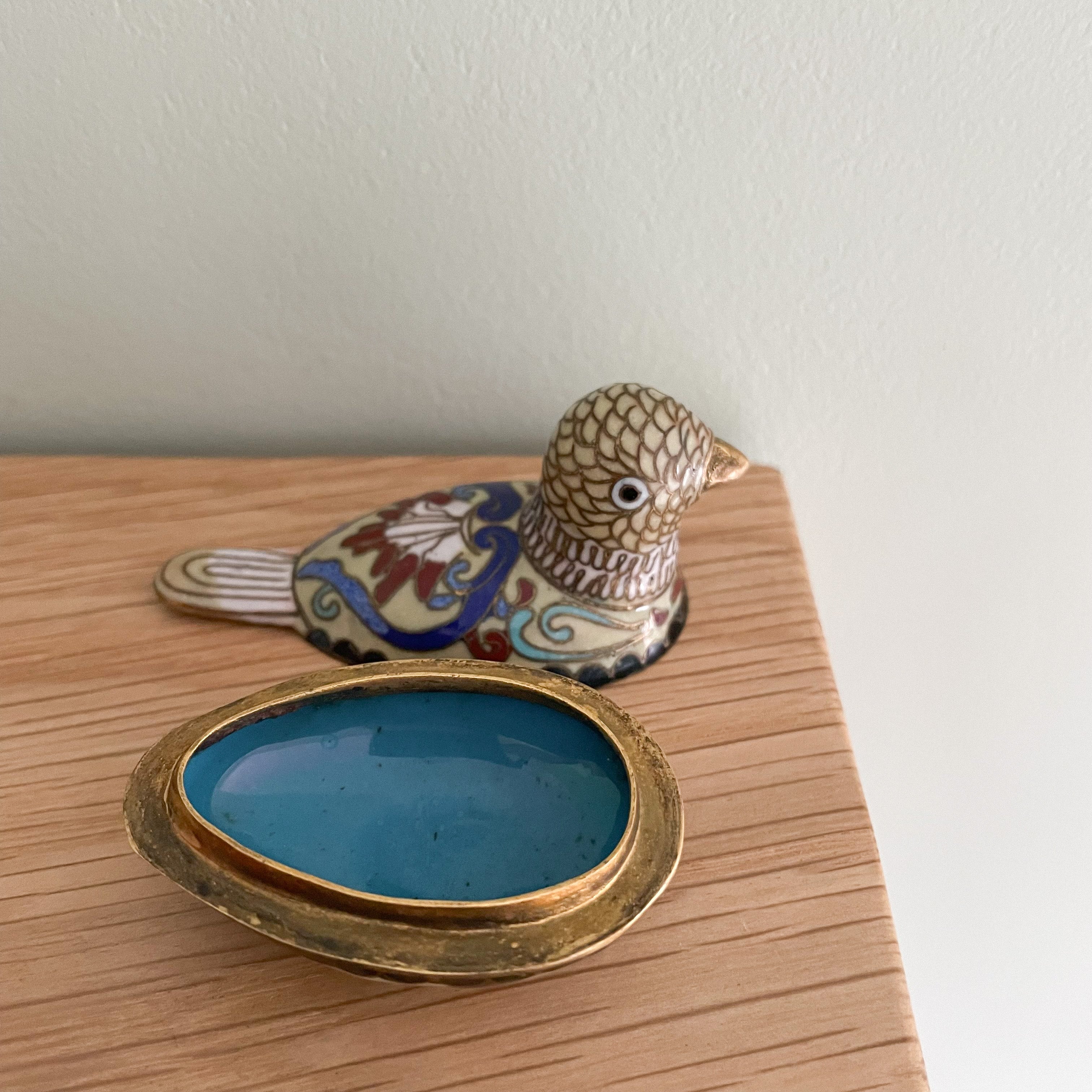 Vintage brass and enamel cloisonné bird trinket box - Moppet