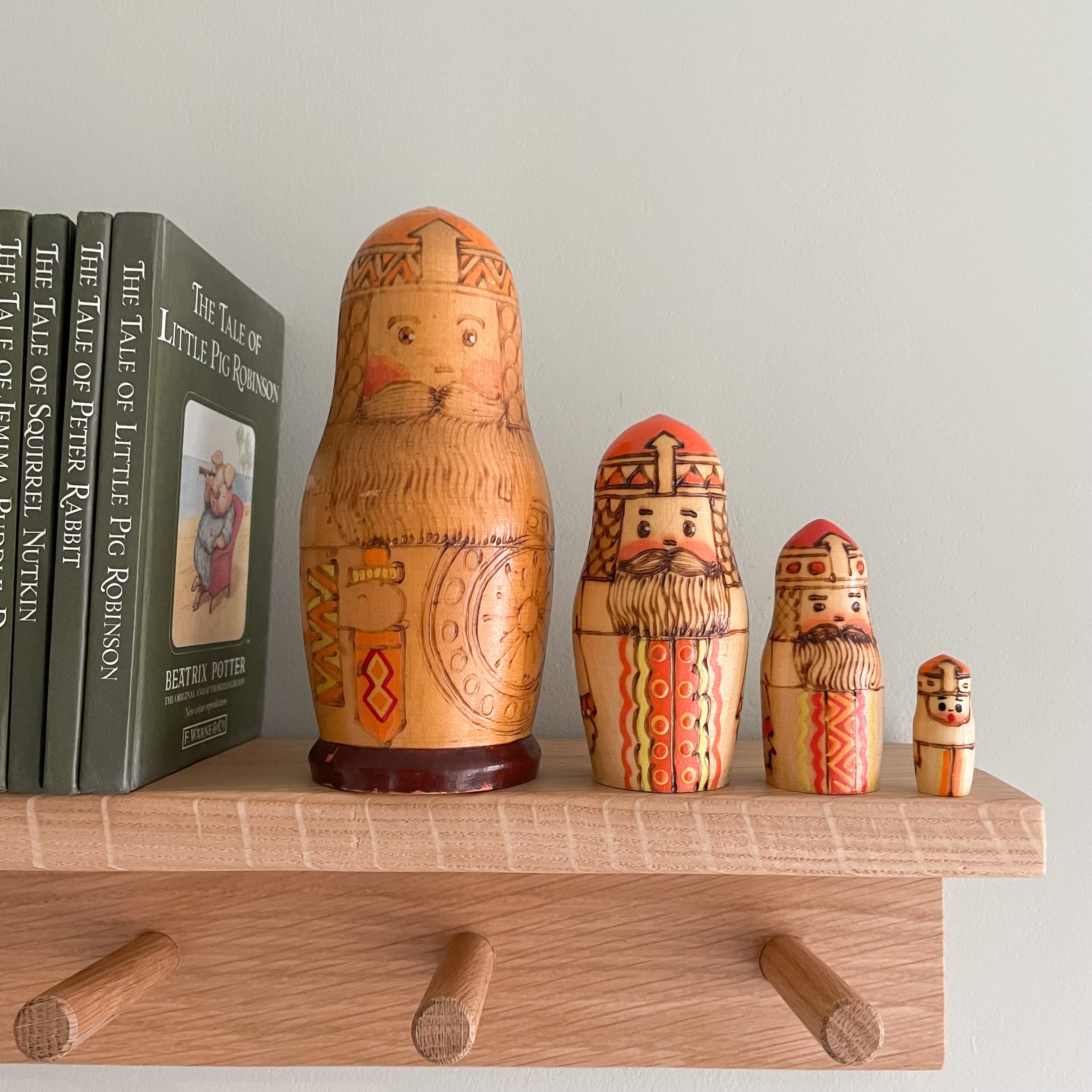 Vintage 1970s wooden nesting warrior Russian Matryoshka dolls, made in the USSR - Moppet
