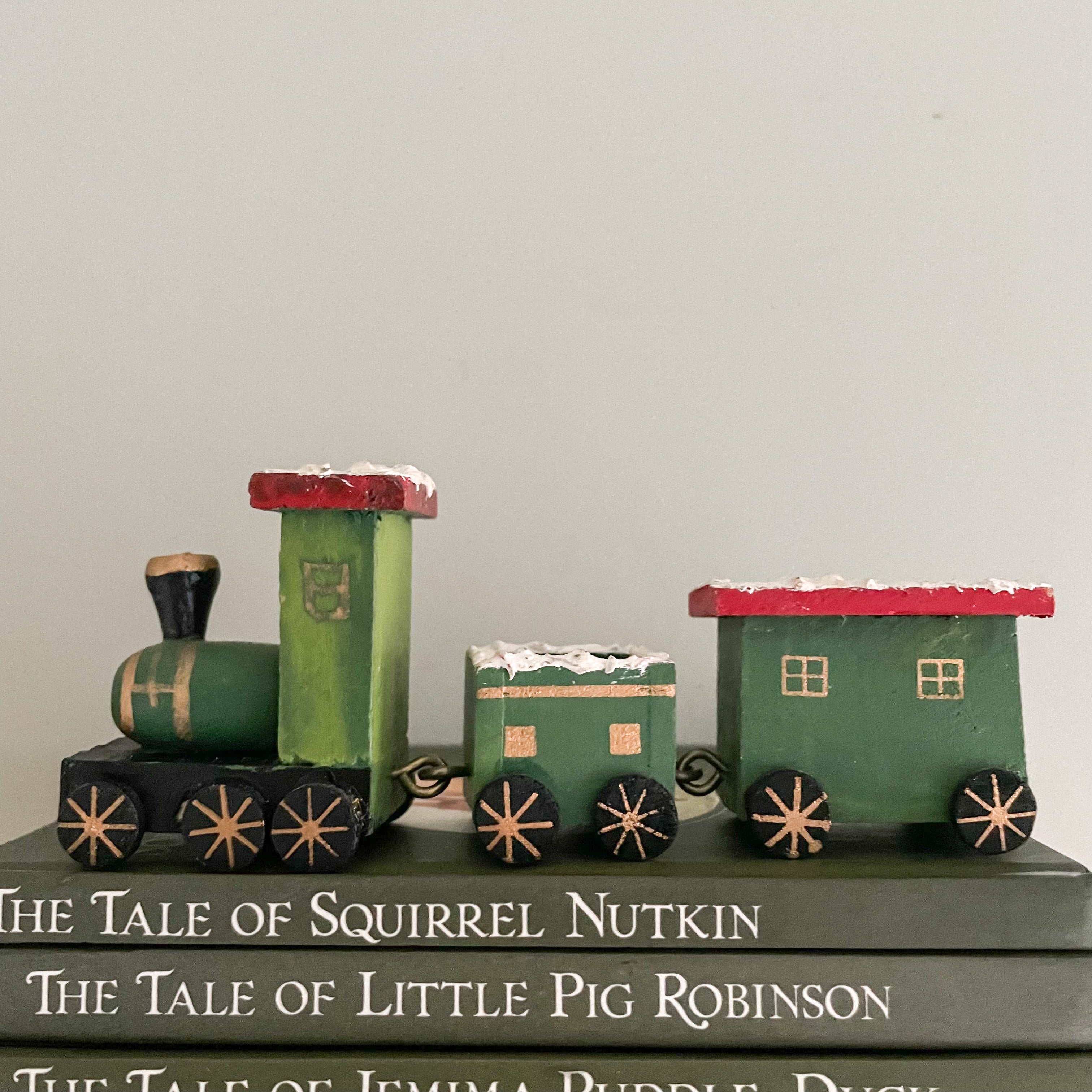 Vintage wooden green Christmas train ornament or decoration - Moppet