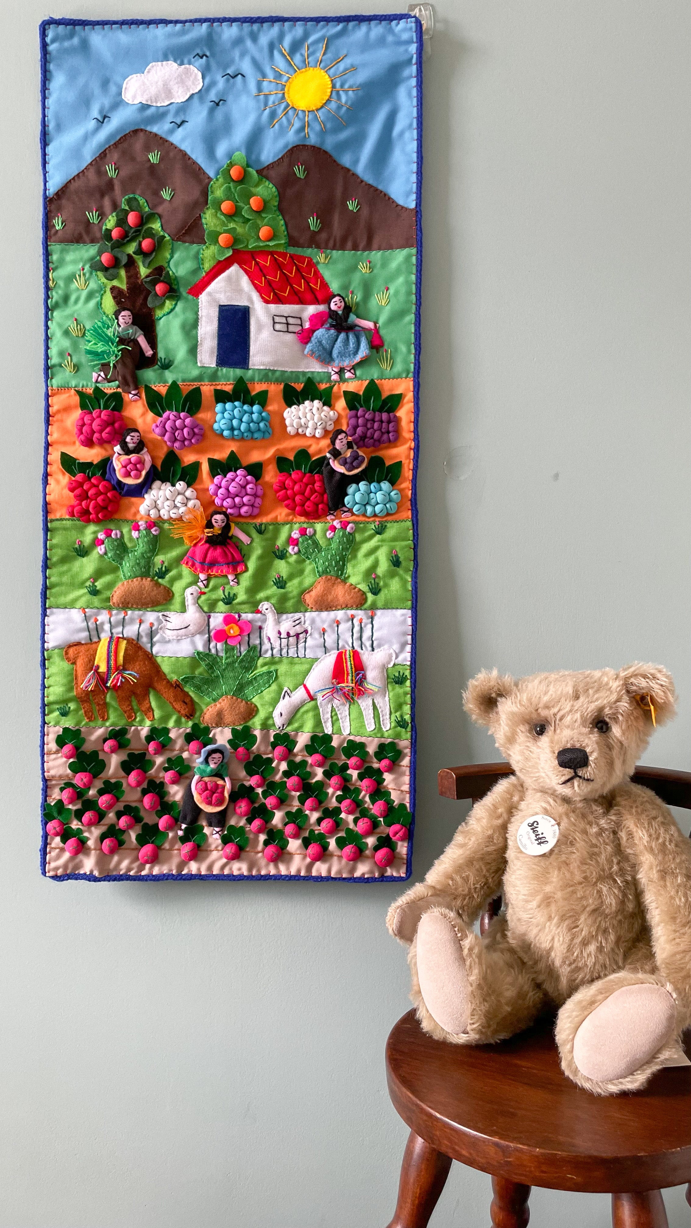 Handmade Peruvian quilted wall hanging arpillera tapestry | harvest - Moppet