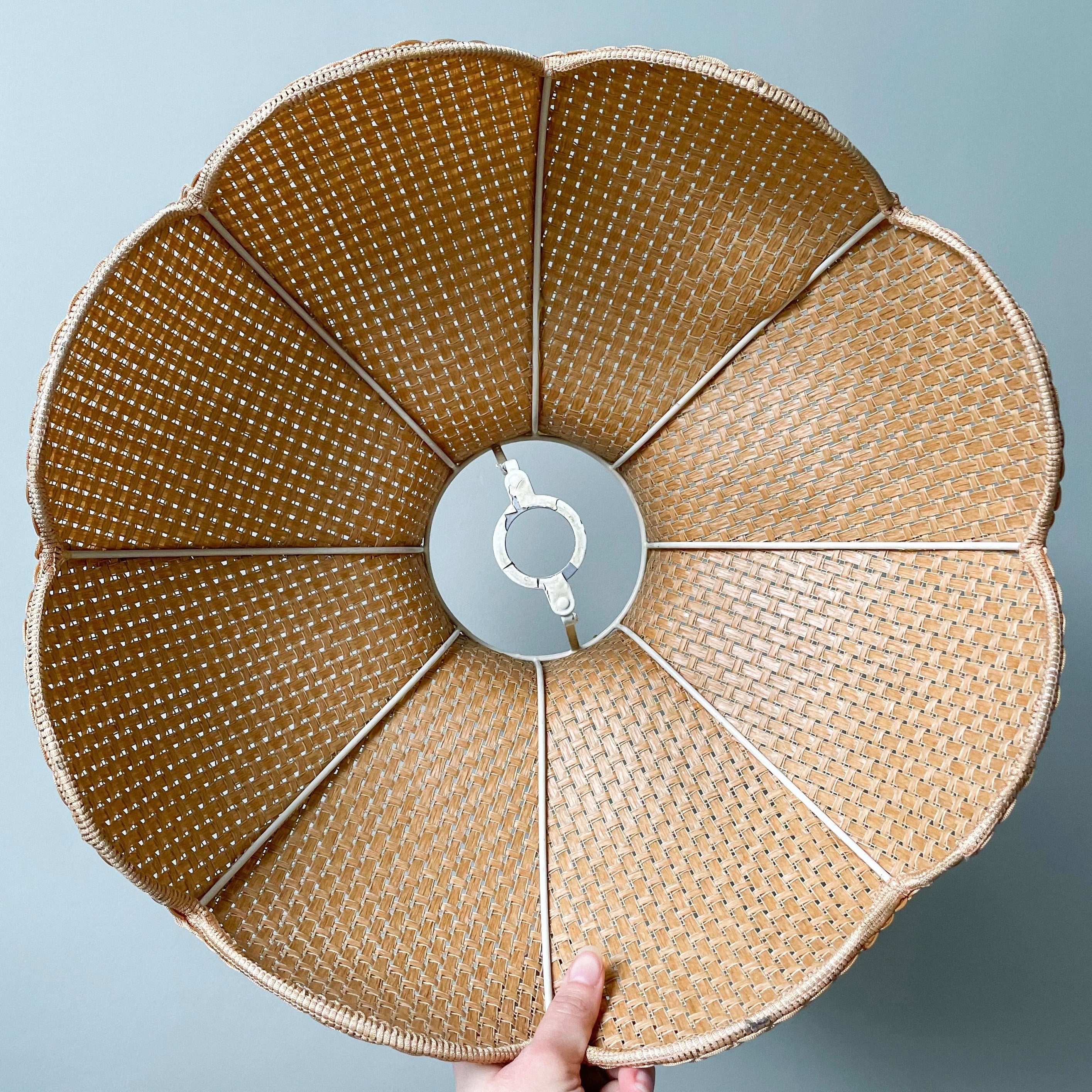 Vintage woven rattan wicker ceiling shade in petal/tulip/flower shape - Moppet