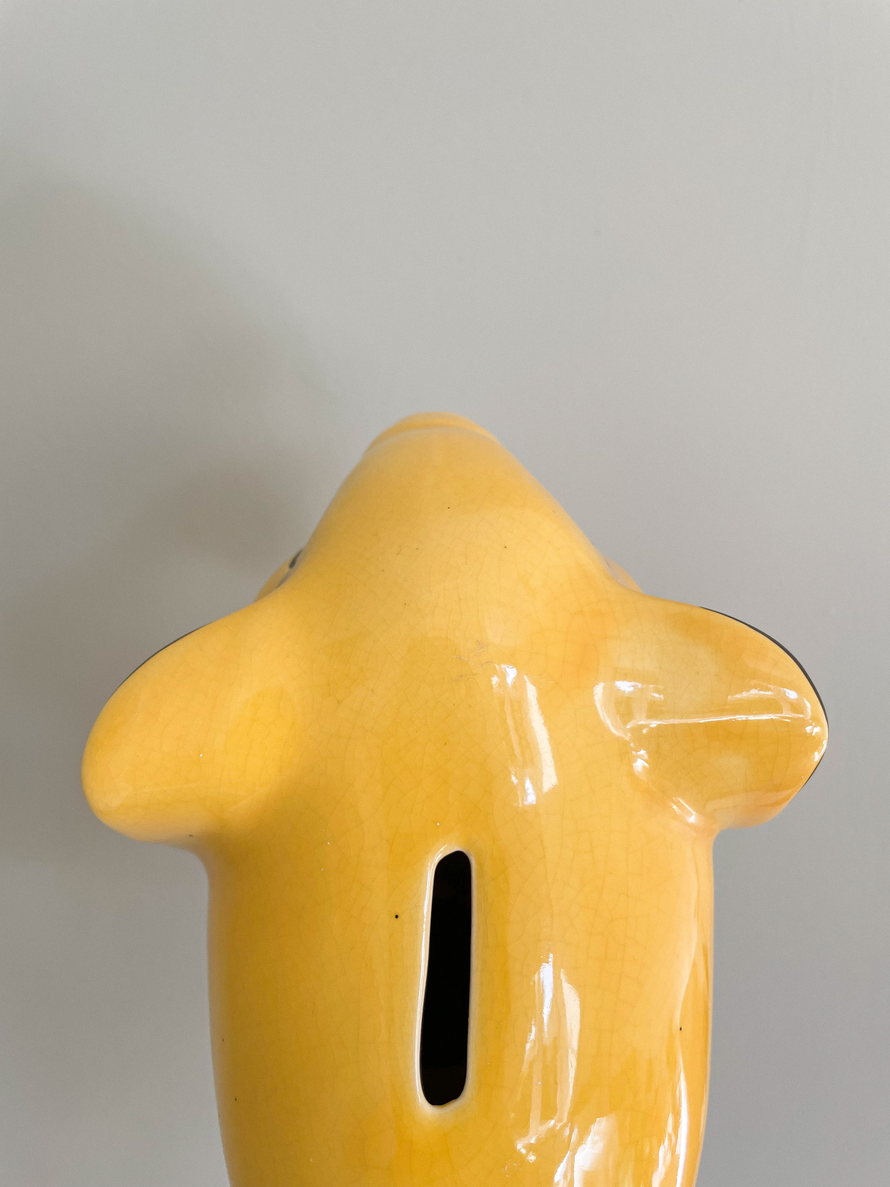 Vintage ceramic elephant piggy bank or money box in yellow, by Arthur Wood, made in Britain - Moppet