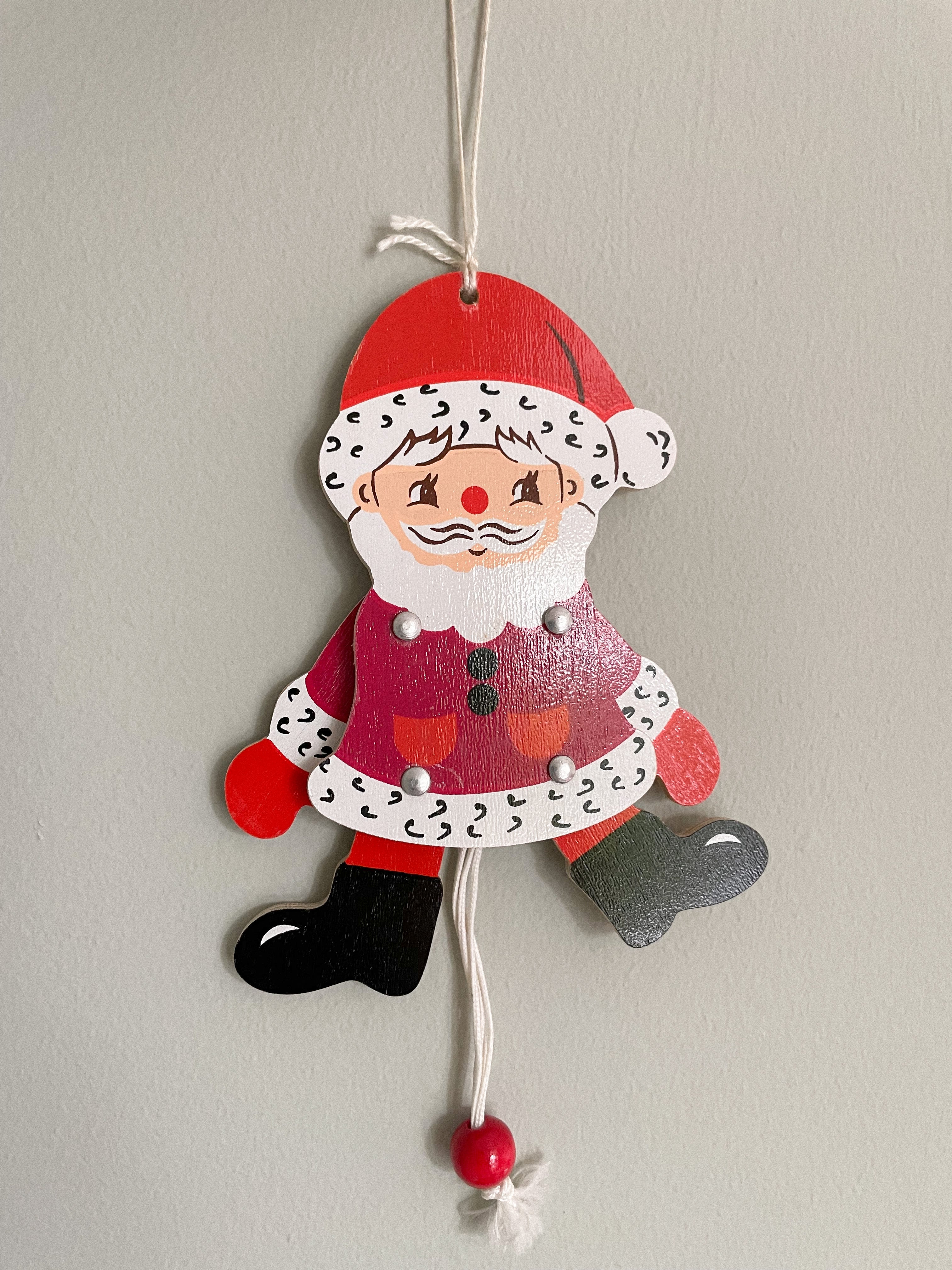 Vintage German wooden Father Christmas ‘Hampelmann’ jumping-jack pull toy, by Mertens Kunst - Moppet