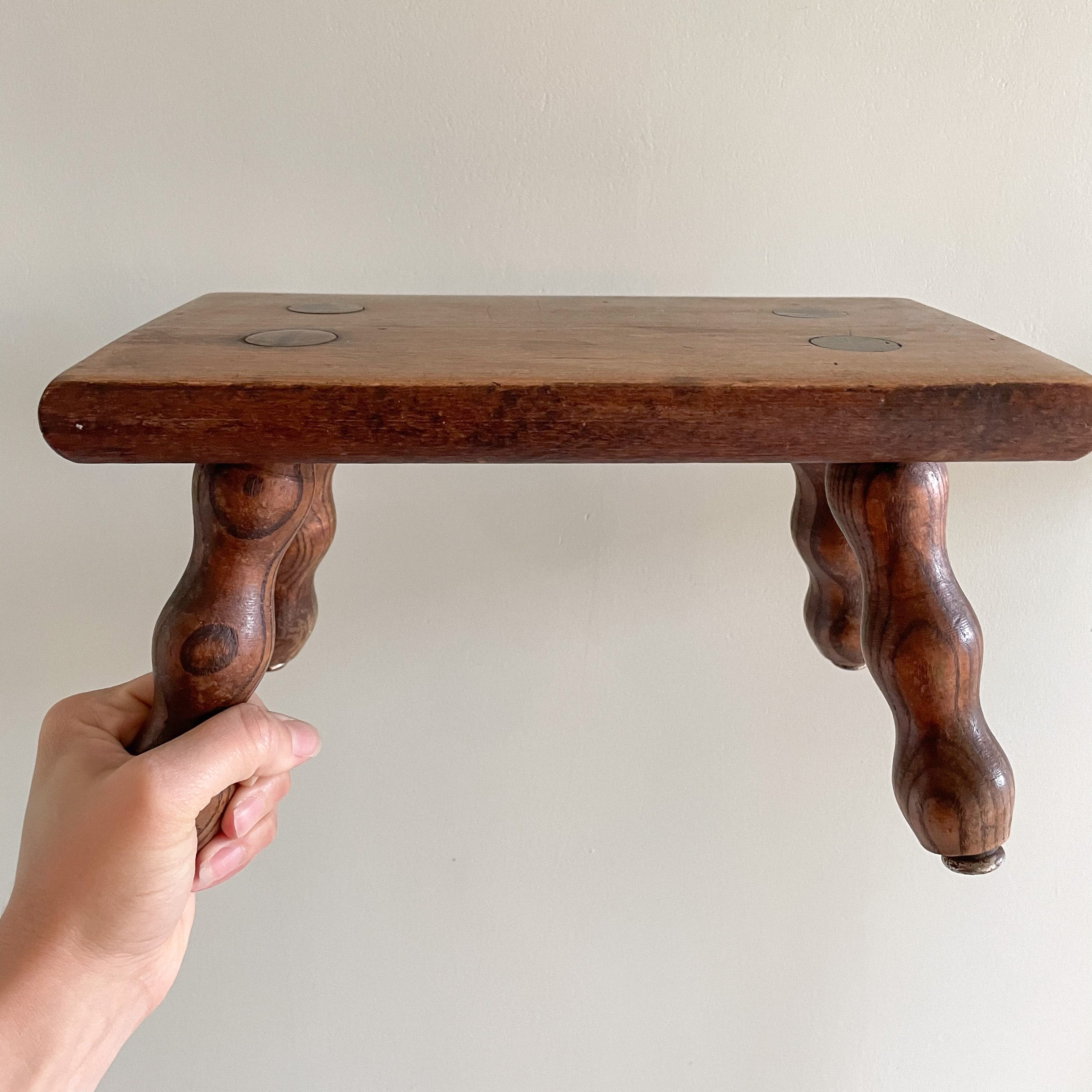 Vintage French oak bobbin stool with four legs - Moppet