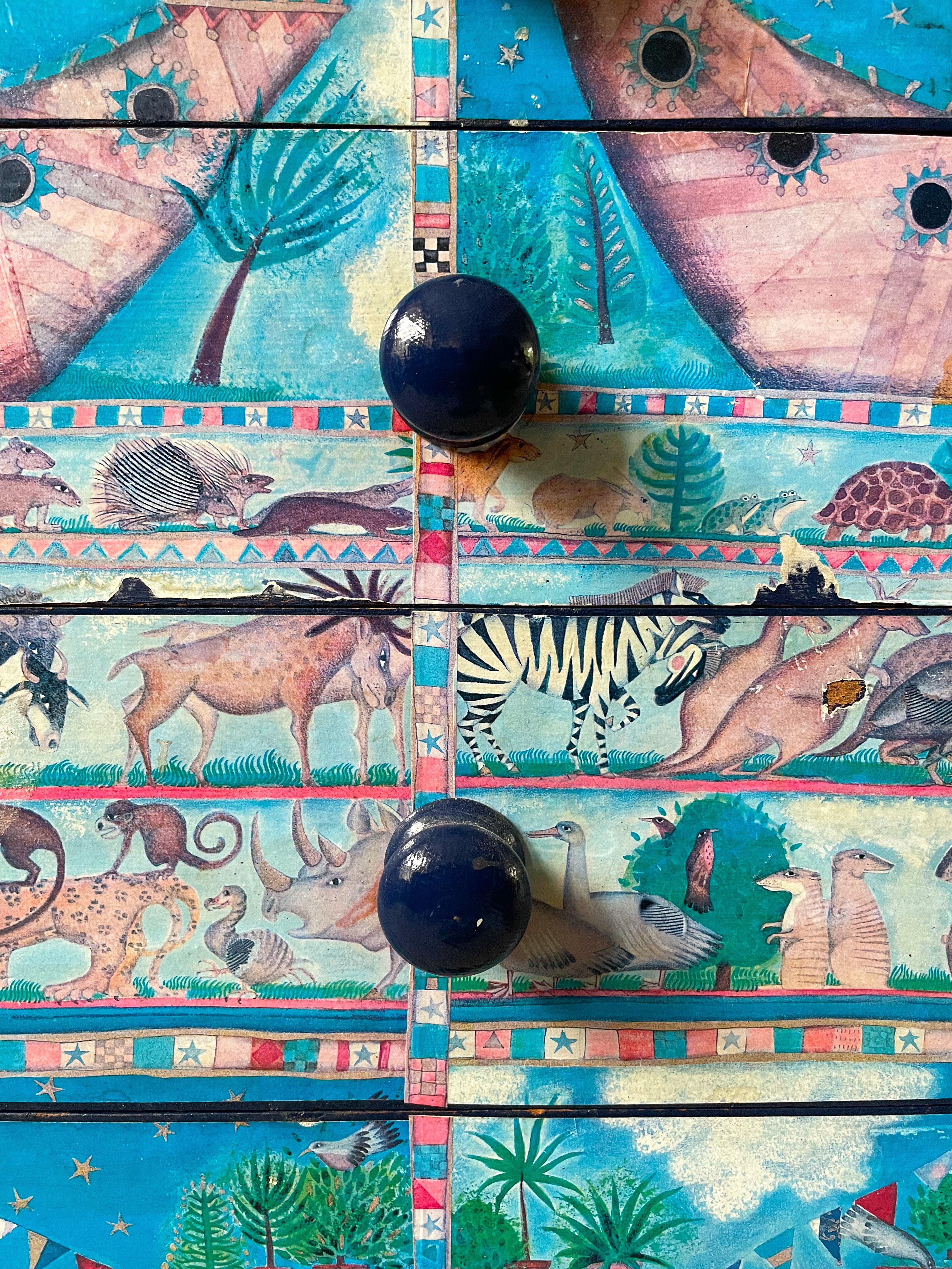 Vintage chest of drawers or changing table with ‘Noah’s Ark’ mid-century decoupage - Moppet