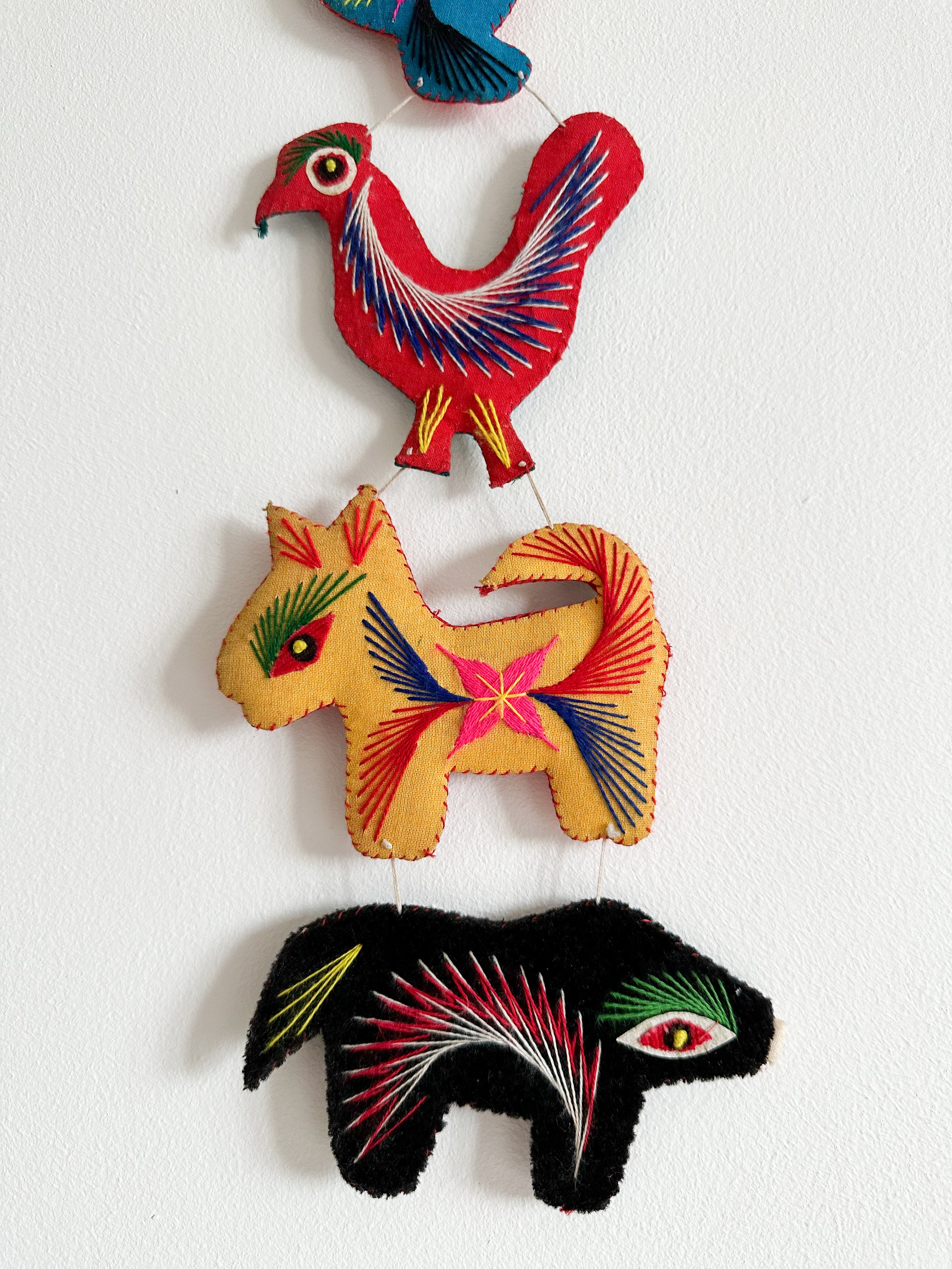 Vintage 1960s signs of the Zodiac hand-embroidered Chinese animal wall hanging - Moppet