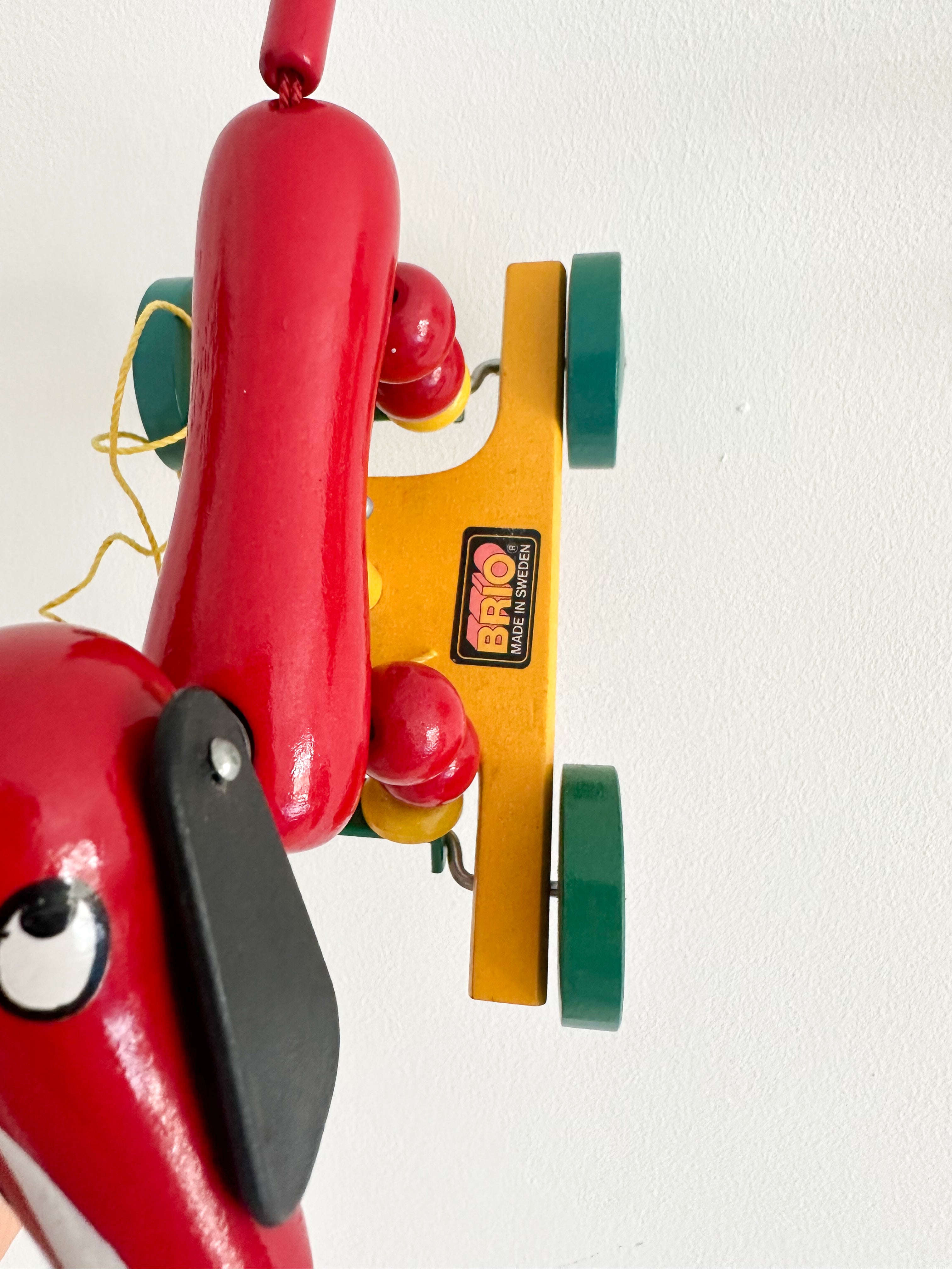 Vintage 1950s Swedish wooden red dachshund sausage dog pull-along toy, by BRIO - Moppet