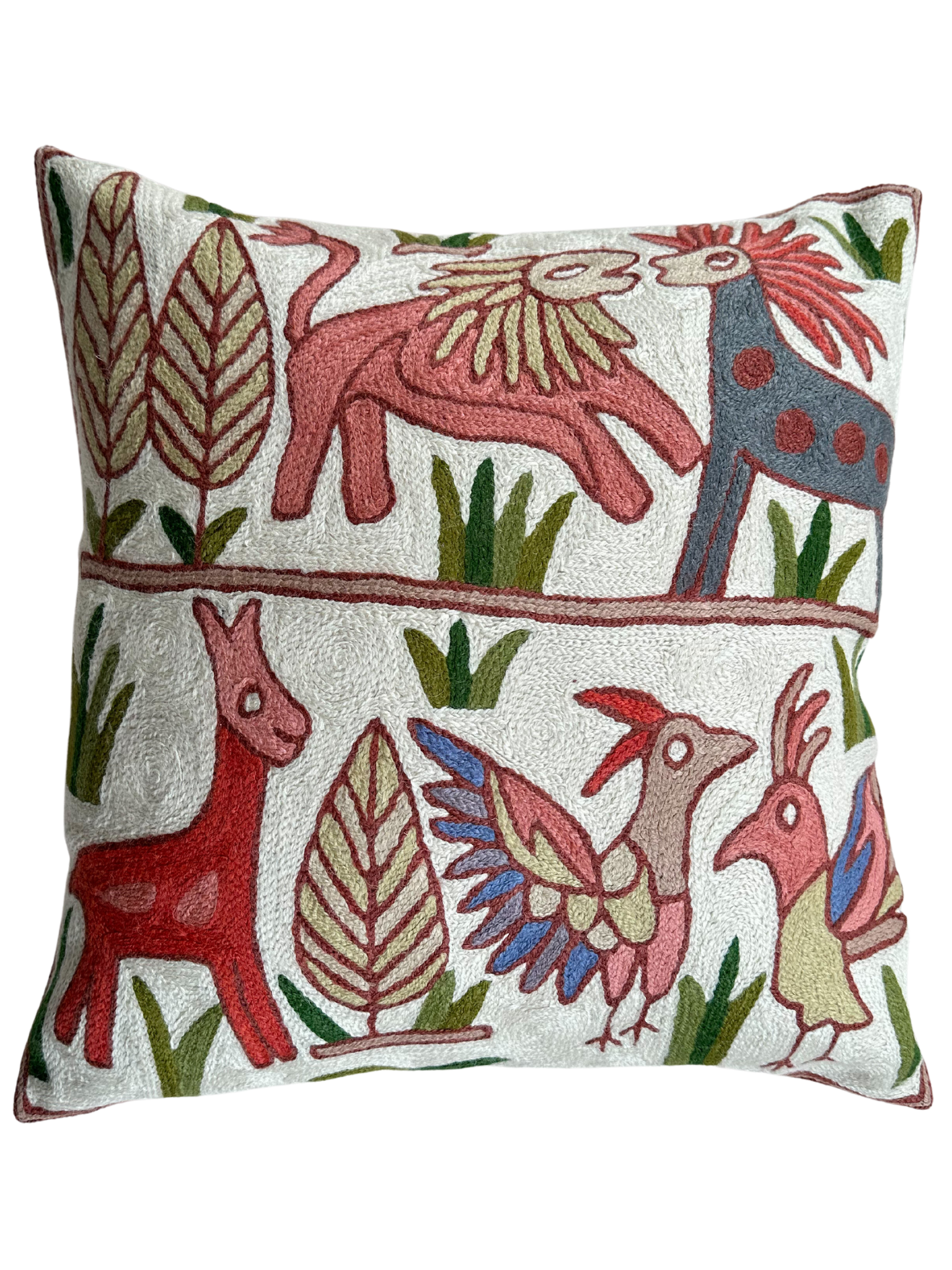Handmade crewel embroidered cushion cover | Tulian jungle animal safari - Moppet