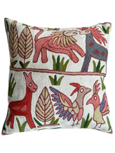 Load image into Gallery viewer, Handmade crewel embroidered cushion cover | Tulian jungle animal safari - Moppet
