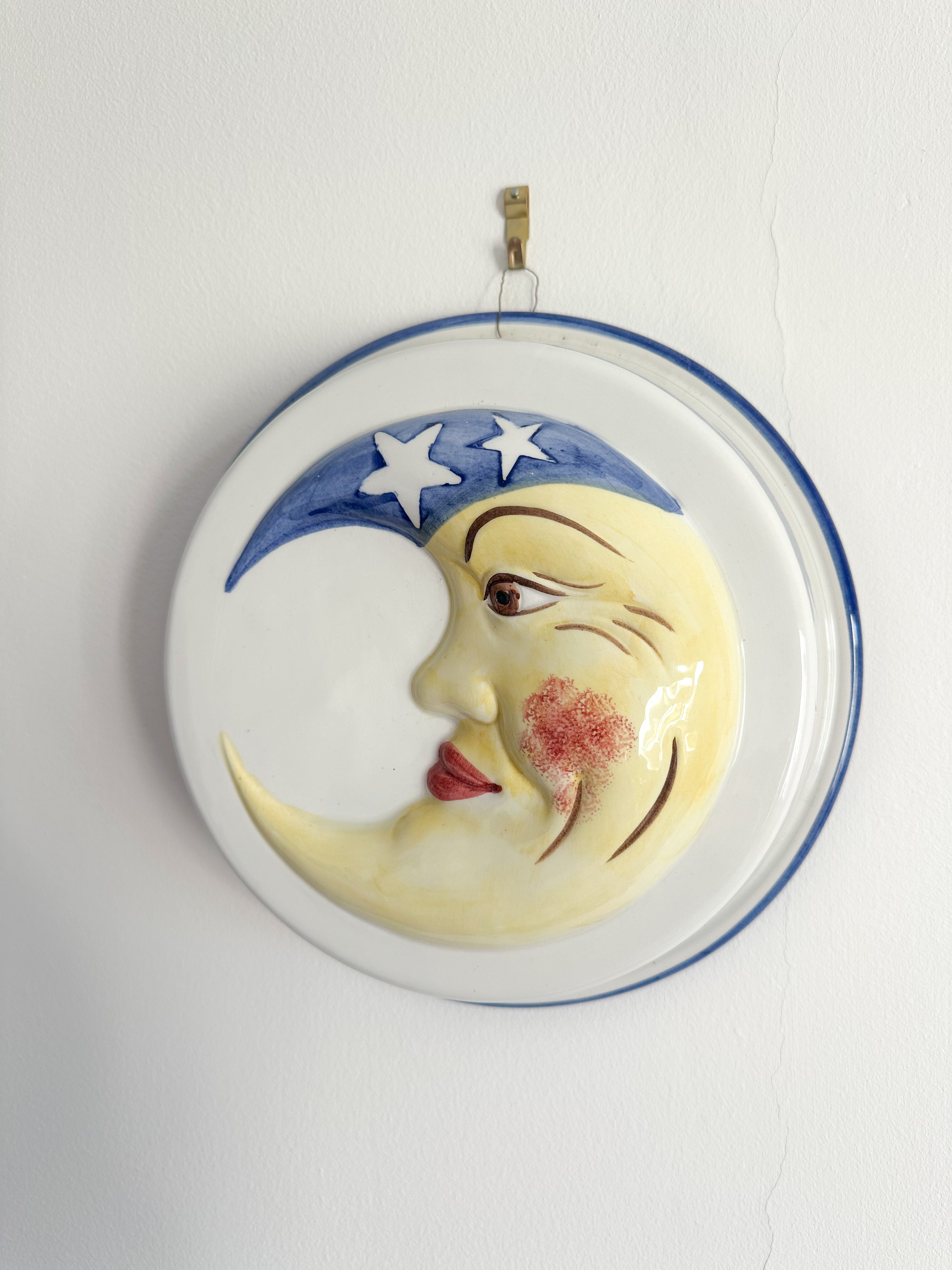Vintage Italian wall-hanging ceramic celestial moon bowl/plate