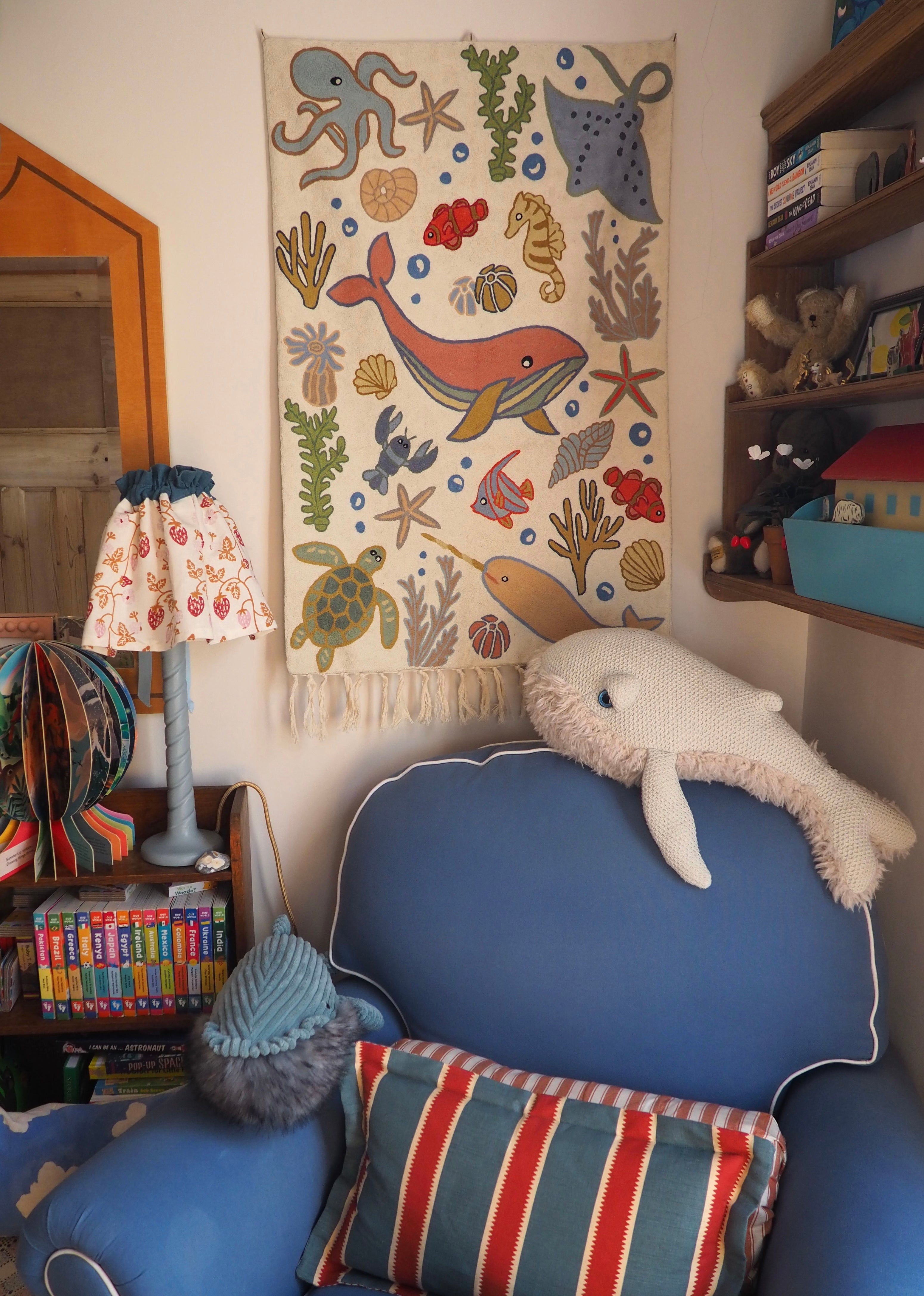 Handmade folk art Ocean crewel wall hanging tapestry | Sumbal - Moppet