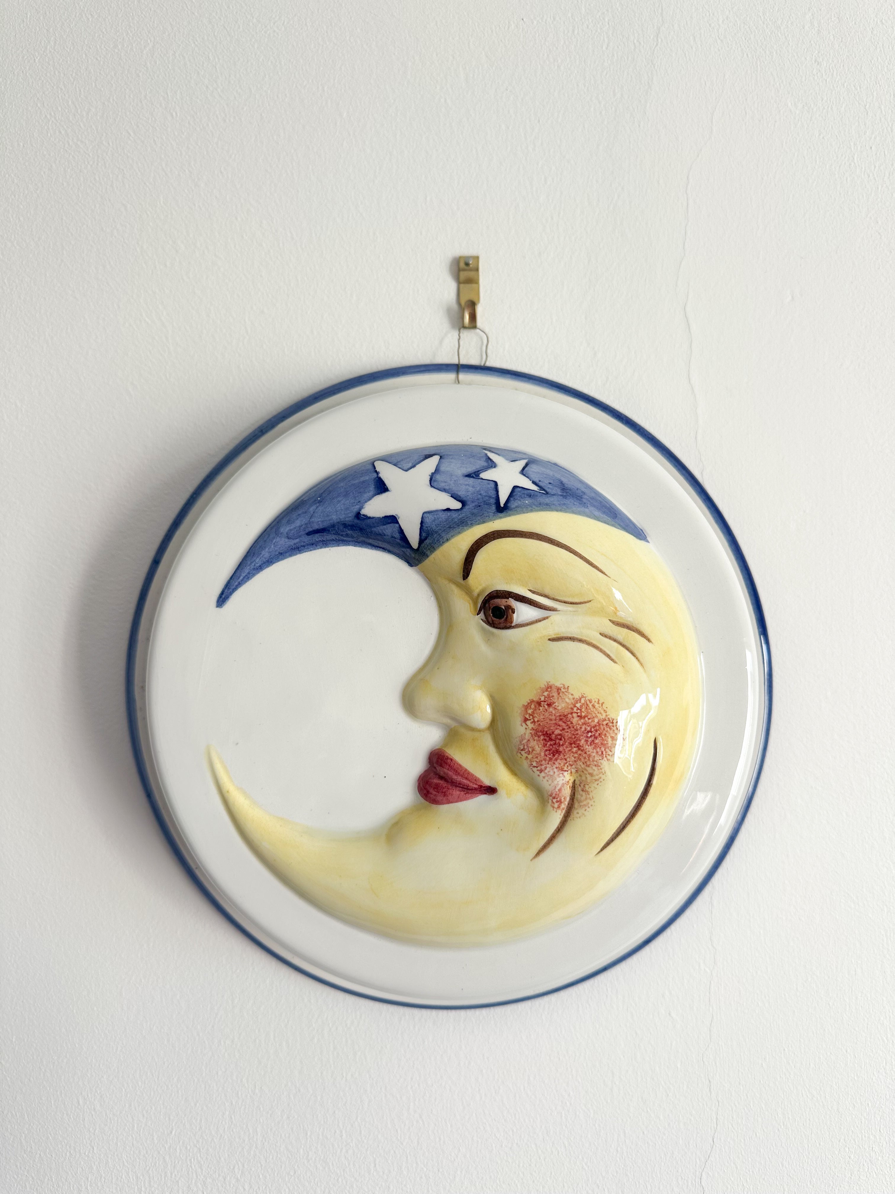 Vintage Italian wall-hanging ceramic celestial moon bowl/plate