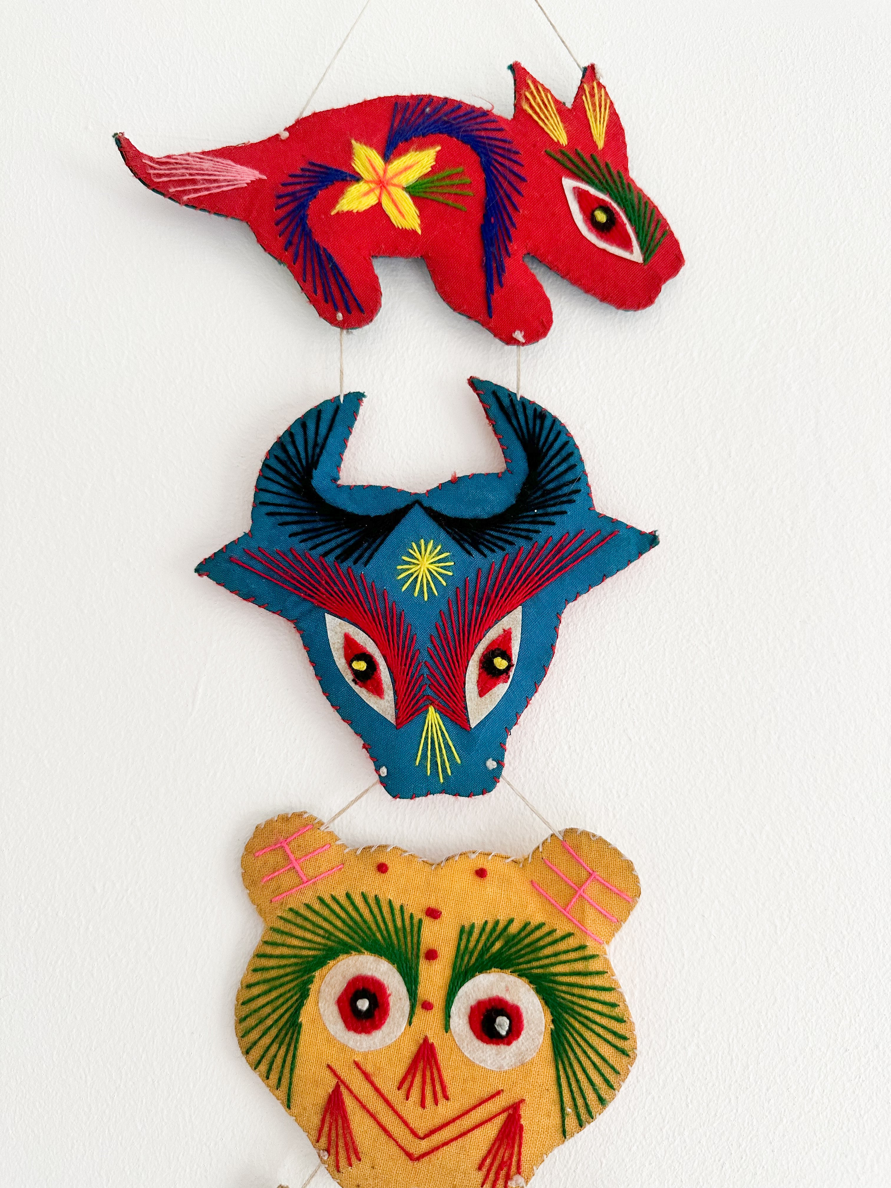 Vintage 1960s signs of the Zodiac hand-embroidered Chinese animal wall hanging - Moppet