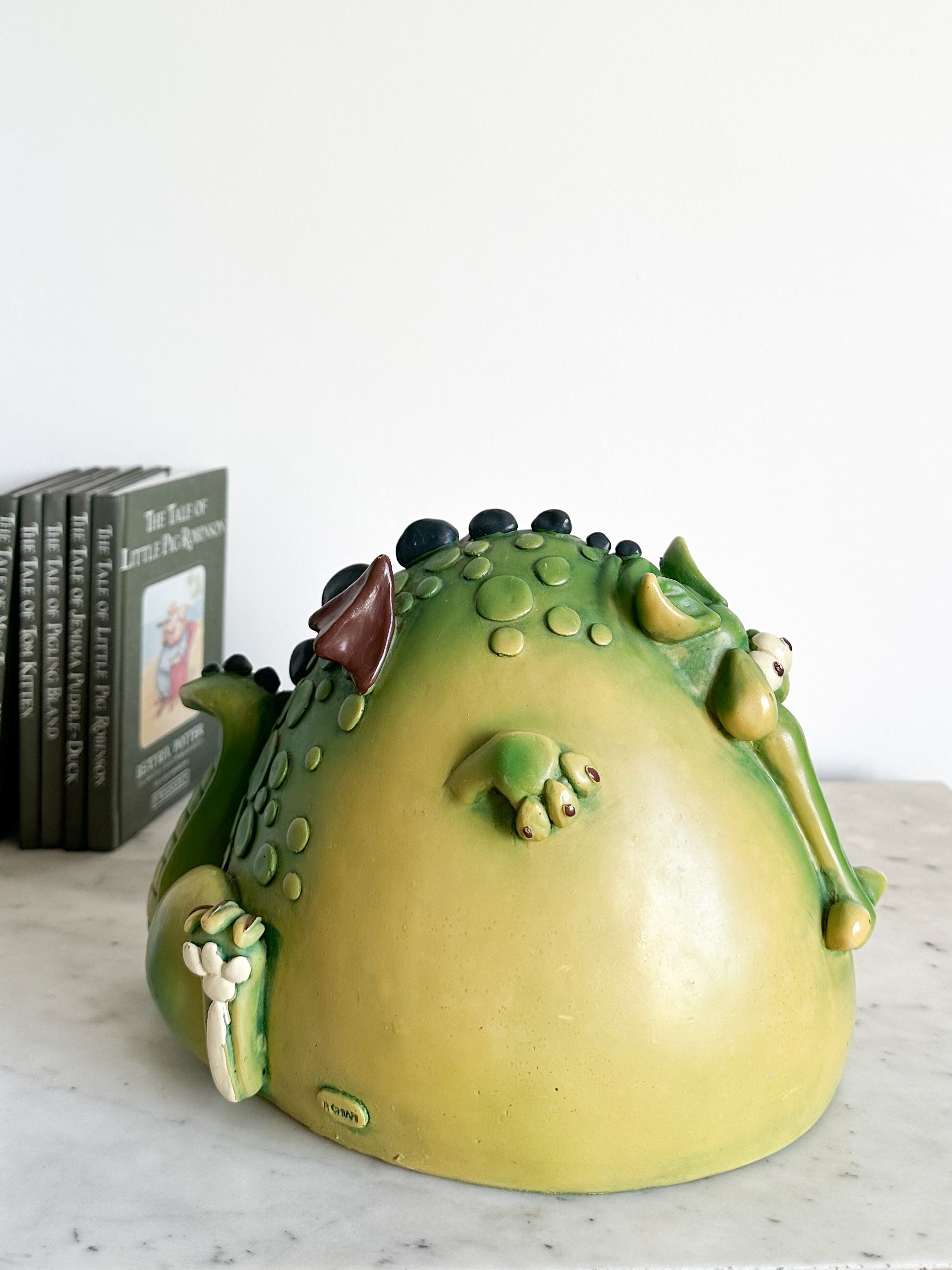 Vintage Italian 1970s ceramic green dragon piggy bank or money box, by Paulo Chiari