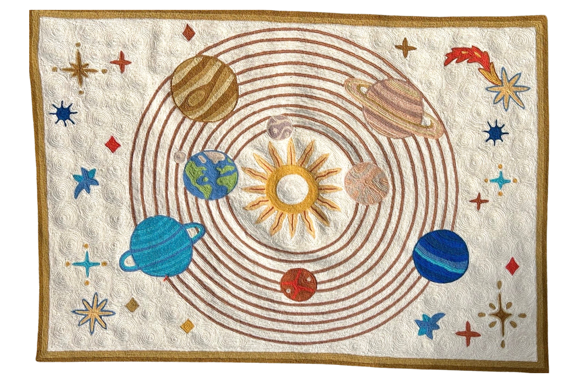 Handmade folk art Solar System crewel wall hanging tapestry | Delina | PREORDER - Moppet