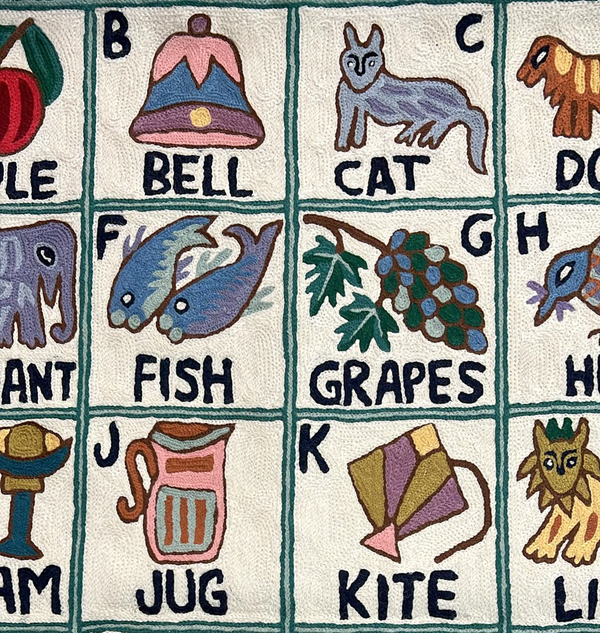 Handmade alphabet ABC crewel wall hanging tapestry | Nambla - Moppet