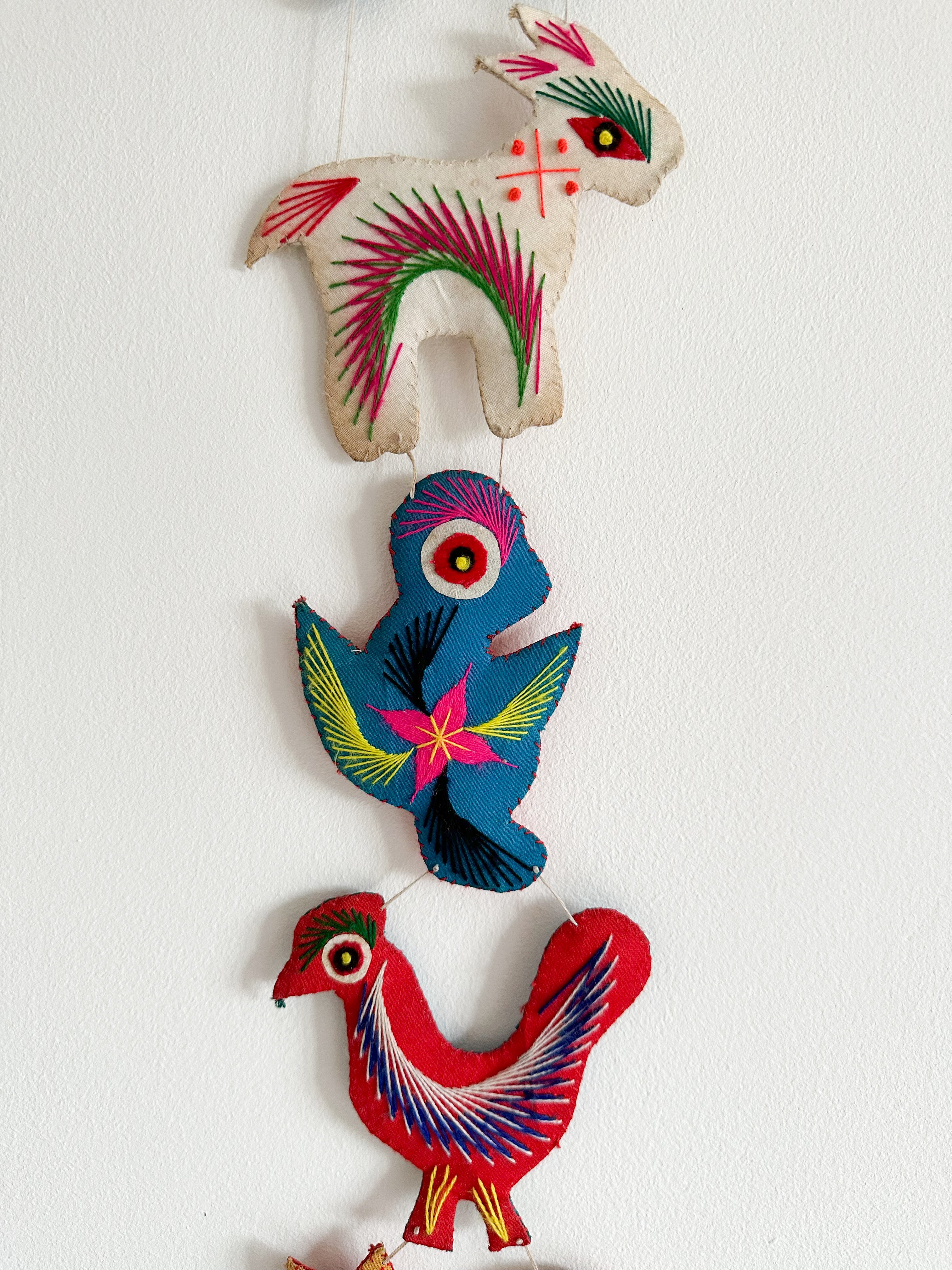 Vintage 1960s signs of the Zodiac hand-embroidered Chinese animal wall hanging - Moppet