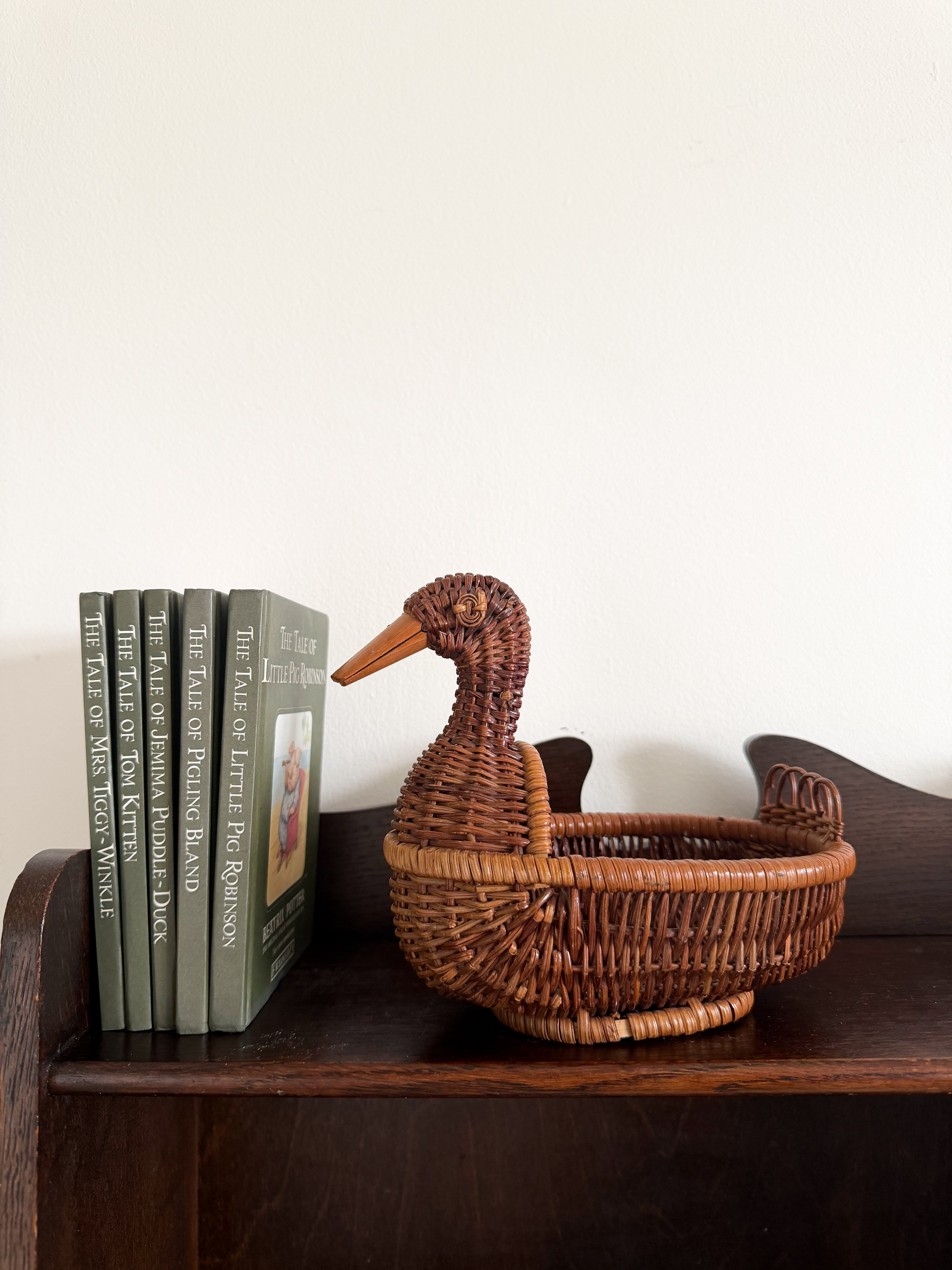 Vintage wicker/rattan duck Easter display basket