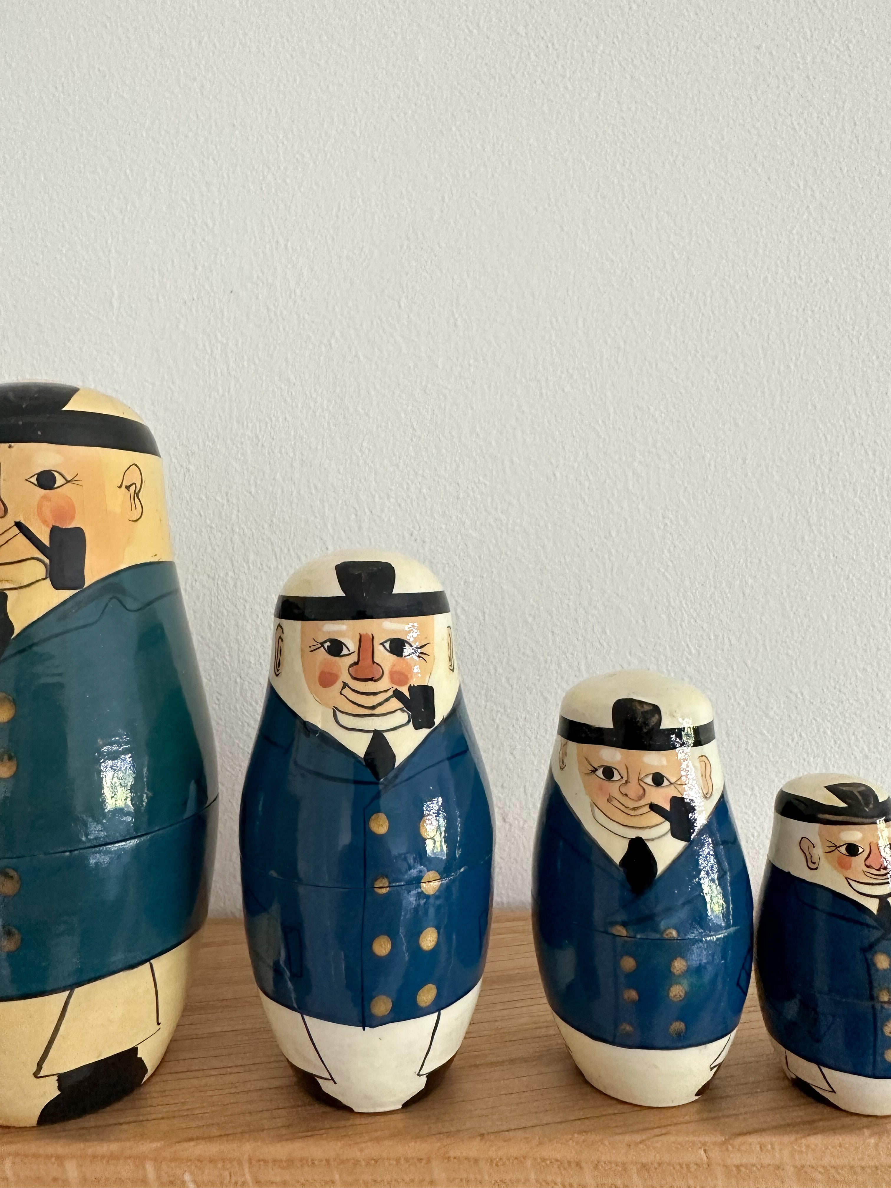 Vintage sailor/fishermen wooden nesting Russian Matryoshka dolls - Moppet