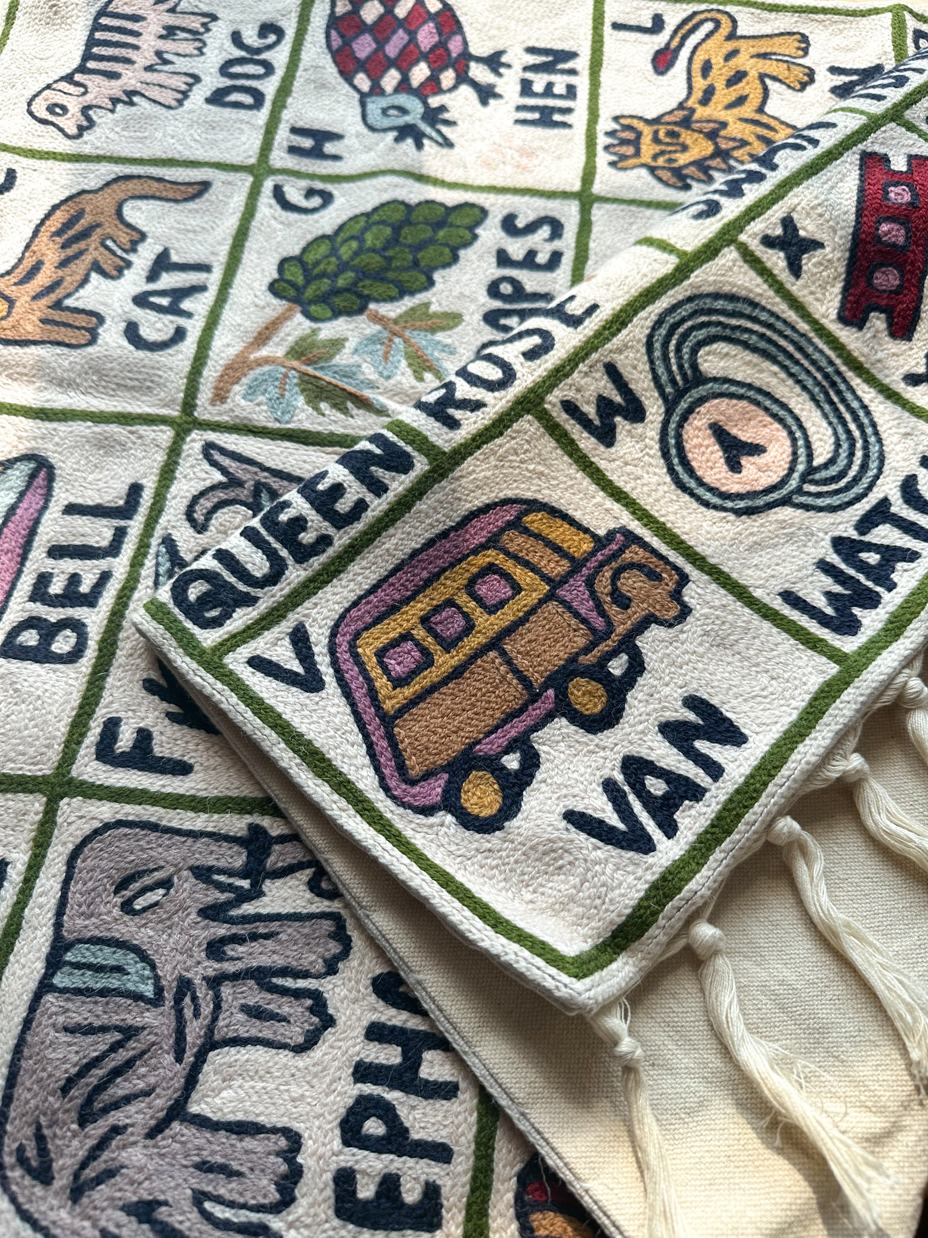 Handmade alphabet ABC crewel wall hanging tapestry |  Satsar - Moppet